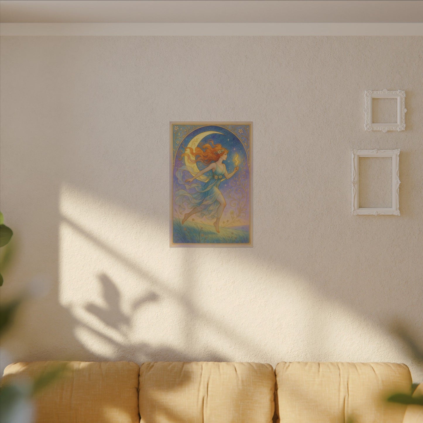 Flame Keeper Running Free – Moonlit Goddess Art Nouveau Canvas Wall Art