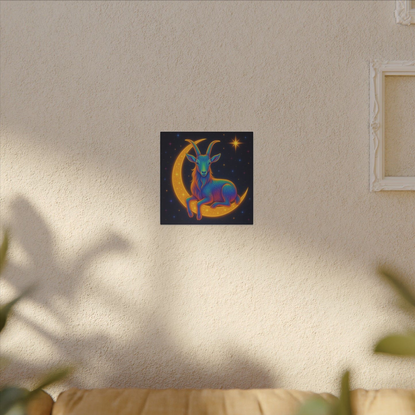 Rainbow Goat on the Moon – Capricorn Celestial Wall Art