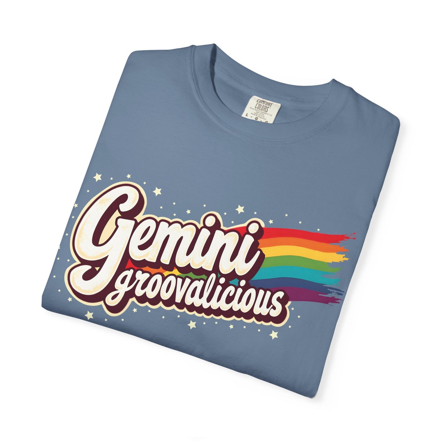 Gemini Groovalicious - Retro Rainbow Script Zodiac Tee