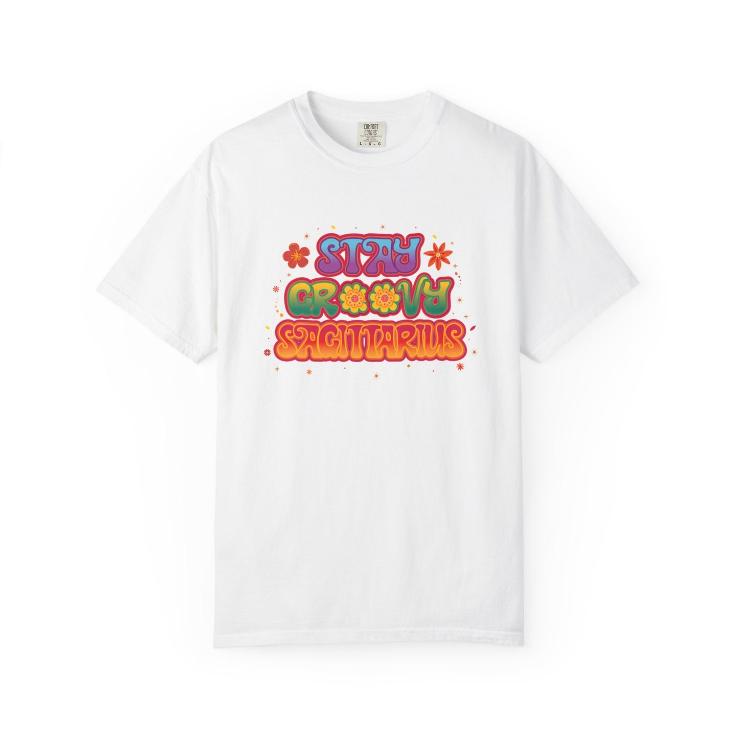 Stay Groovy Sagittarius – Retro Zodiac Flower Power Tee