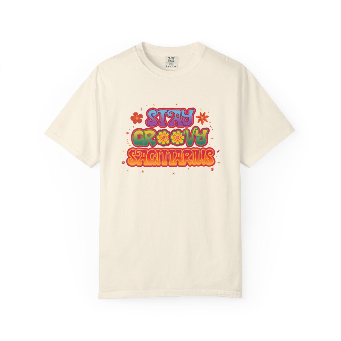 Stay Groovy Sagittarius – Retro Zodiac Flower Power Tee