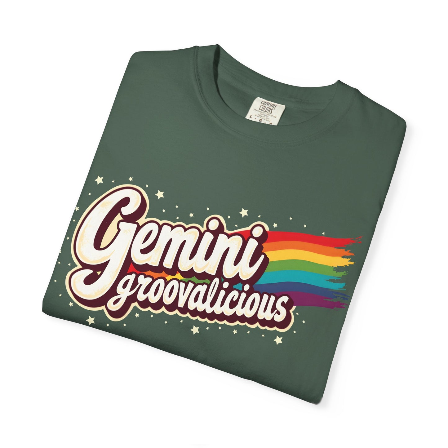 Gemini Groovalicious - Retro Rainbow Script Zodiac Tee