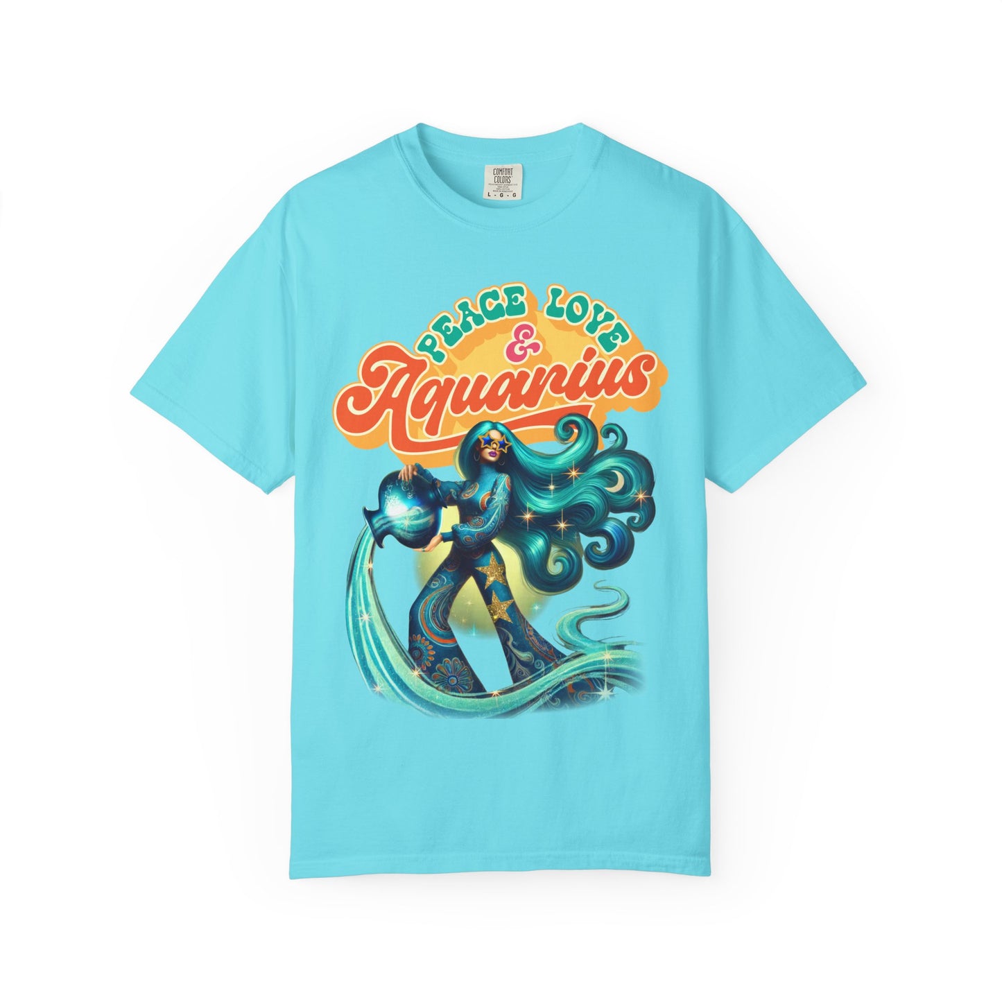 Peace Love & Aquarius – Retro Zodiac Water Bearer Tee