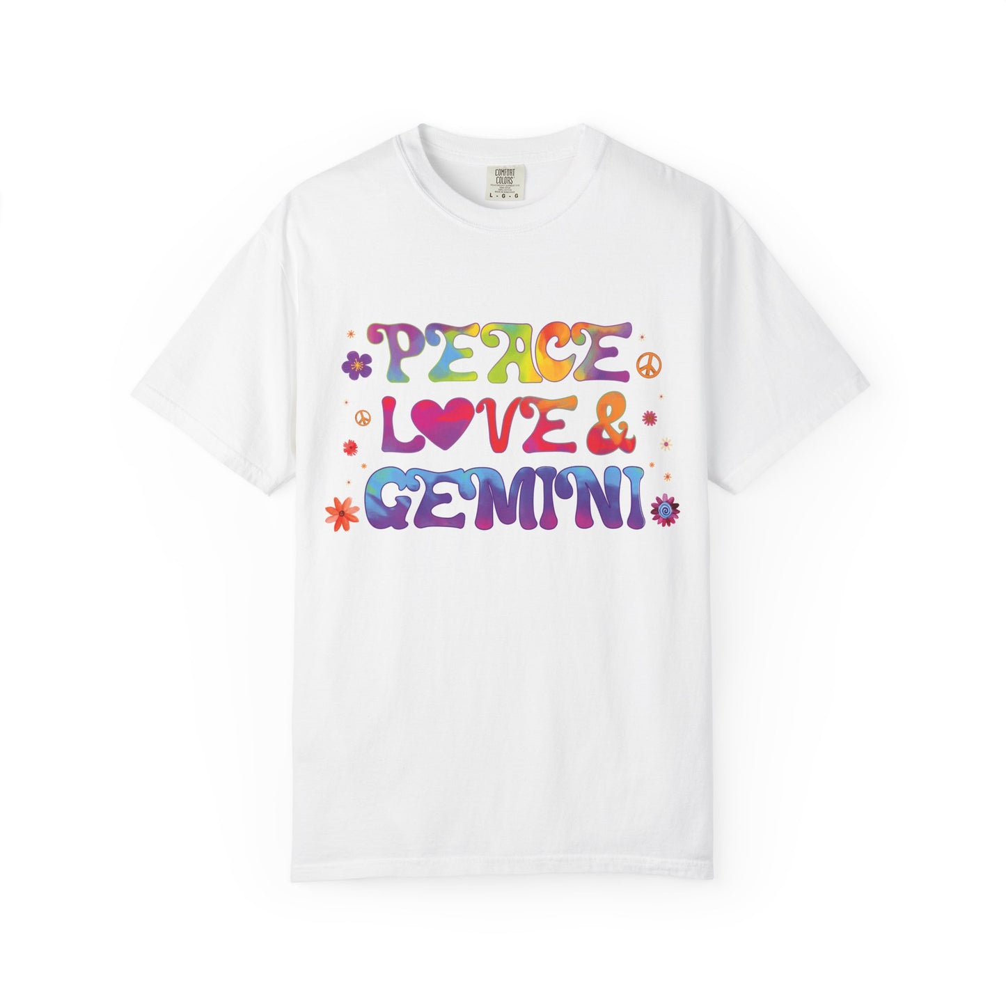 Peace Love & Gemini – Retro Groovy Zodiac Tee