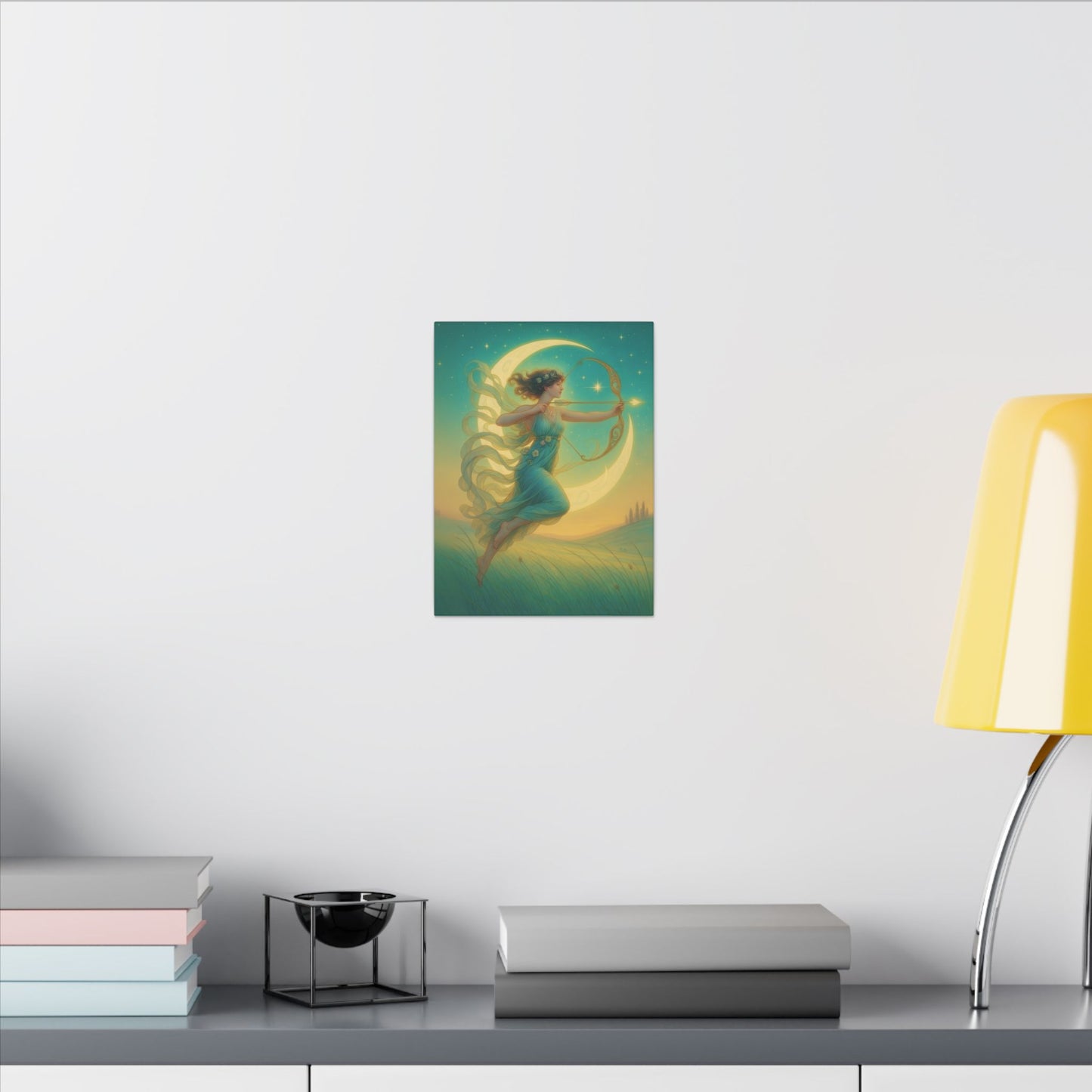 Artemis of the Stars – Celestial Moon Goddess Art Nouveau Canvas Wall Art