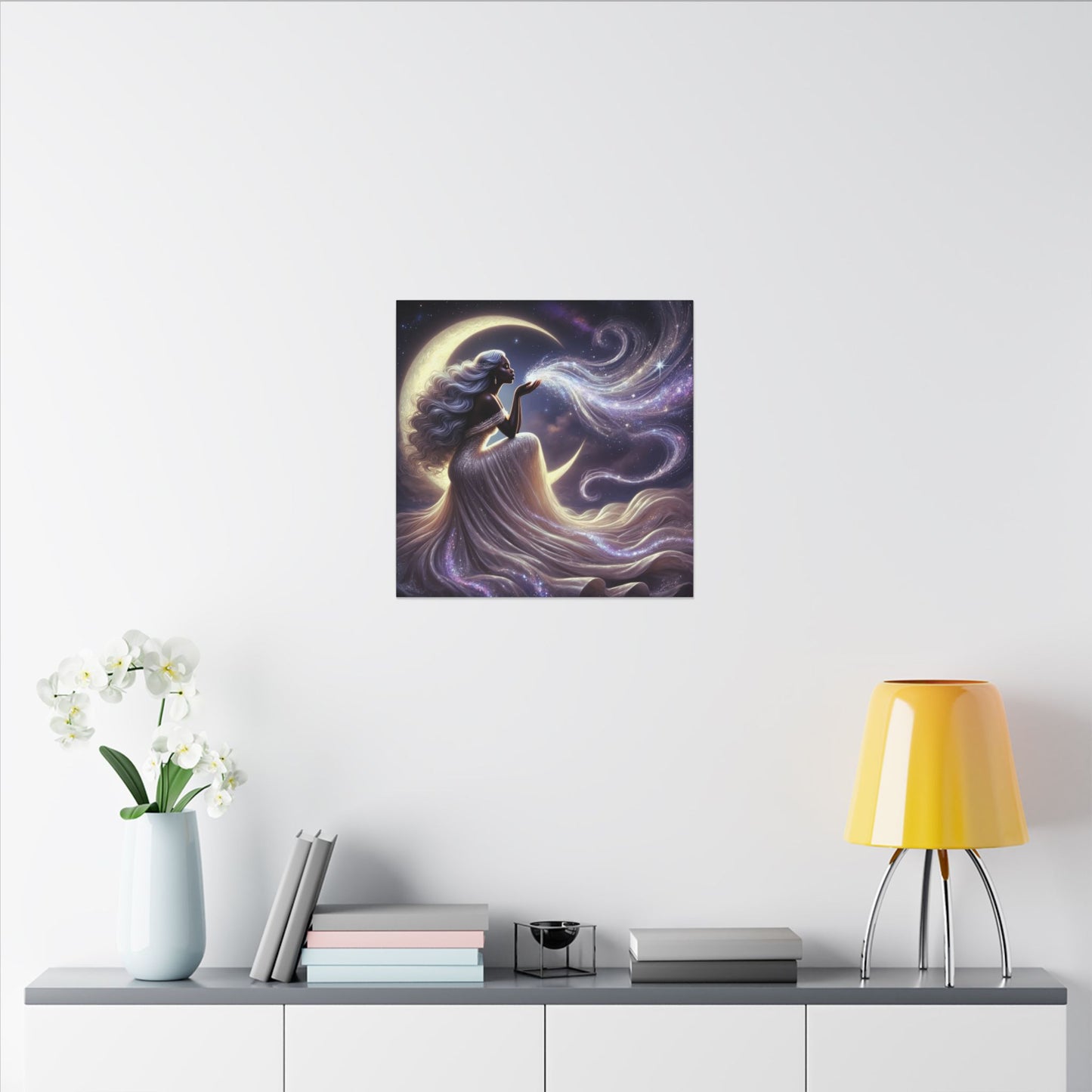 Stardust Wishes – Enchanted Moon Goddess Wall Art (Art Nouveau Inspired)