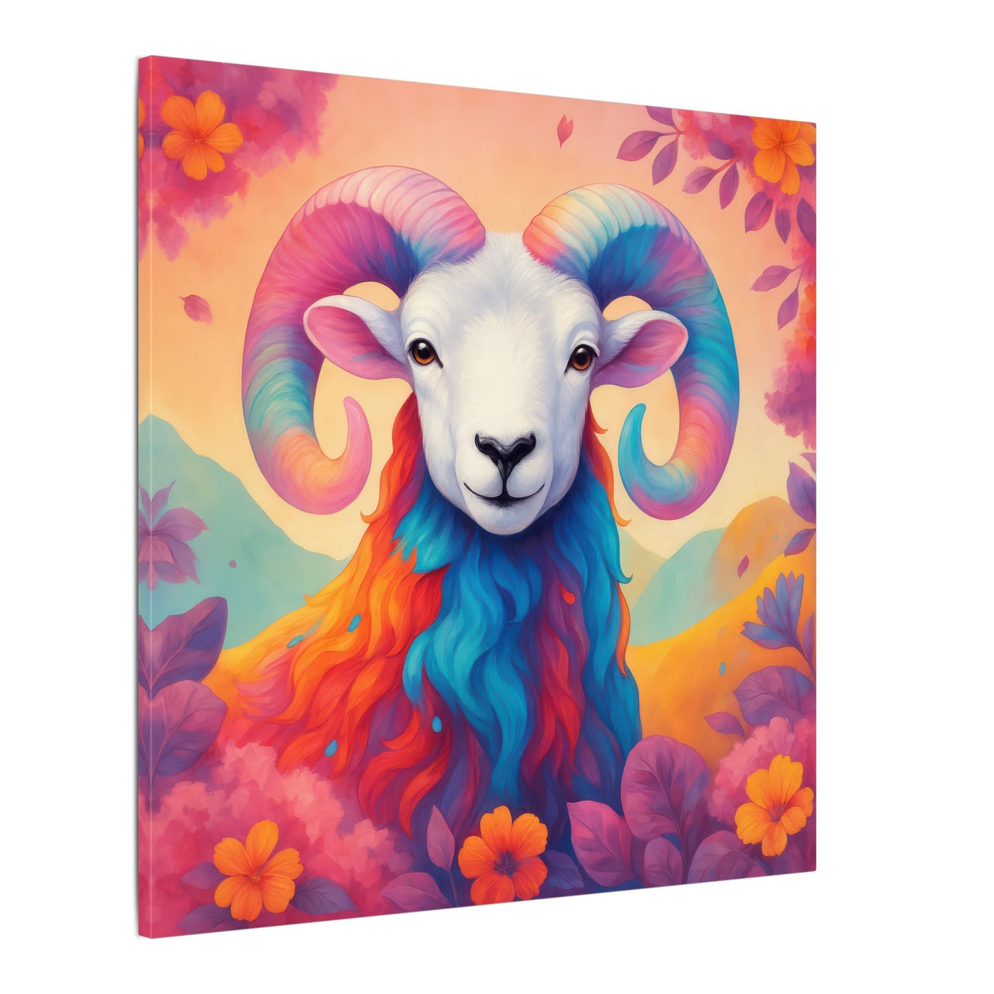 Rainbow Ram - Radiant Blossoms (Aries inspired) Wall Art