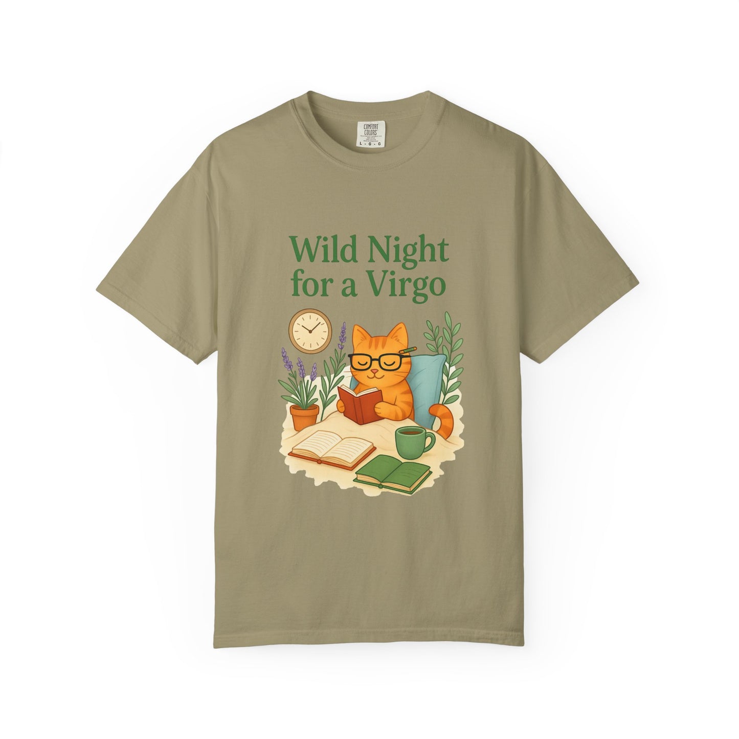 Wild Night for a Virgo – Cozy Cat Tee for Bookish Earth Signs