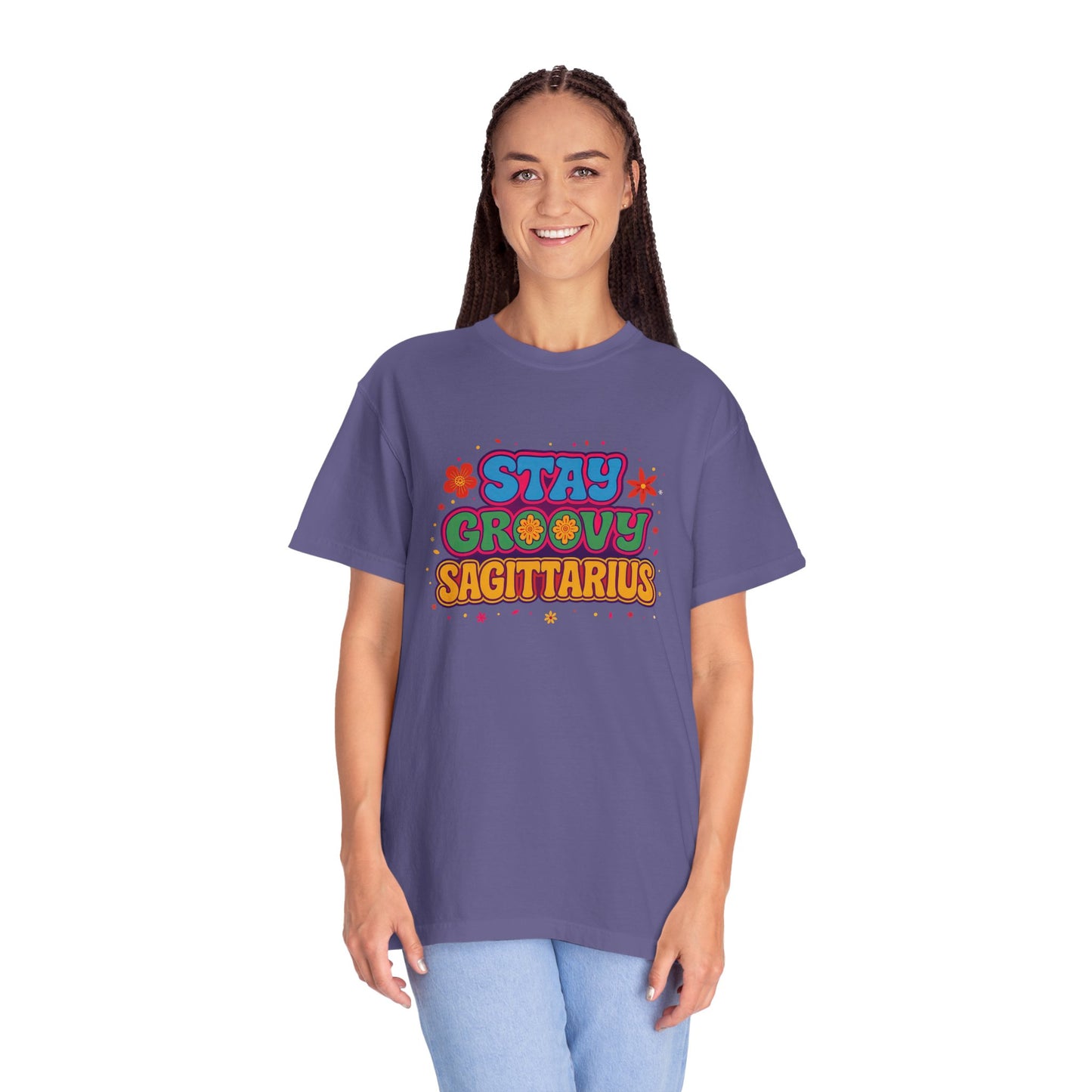 Stay Groovy Sagittarius – Retro Flower Power Zodiac Shirt
