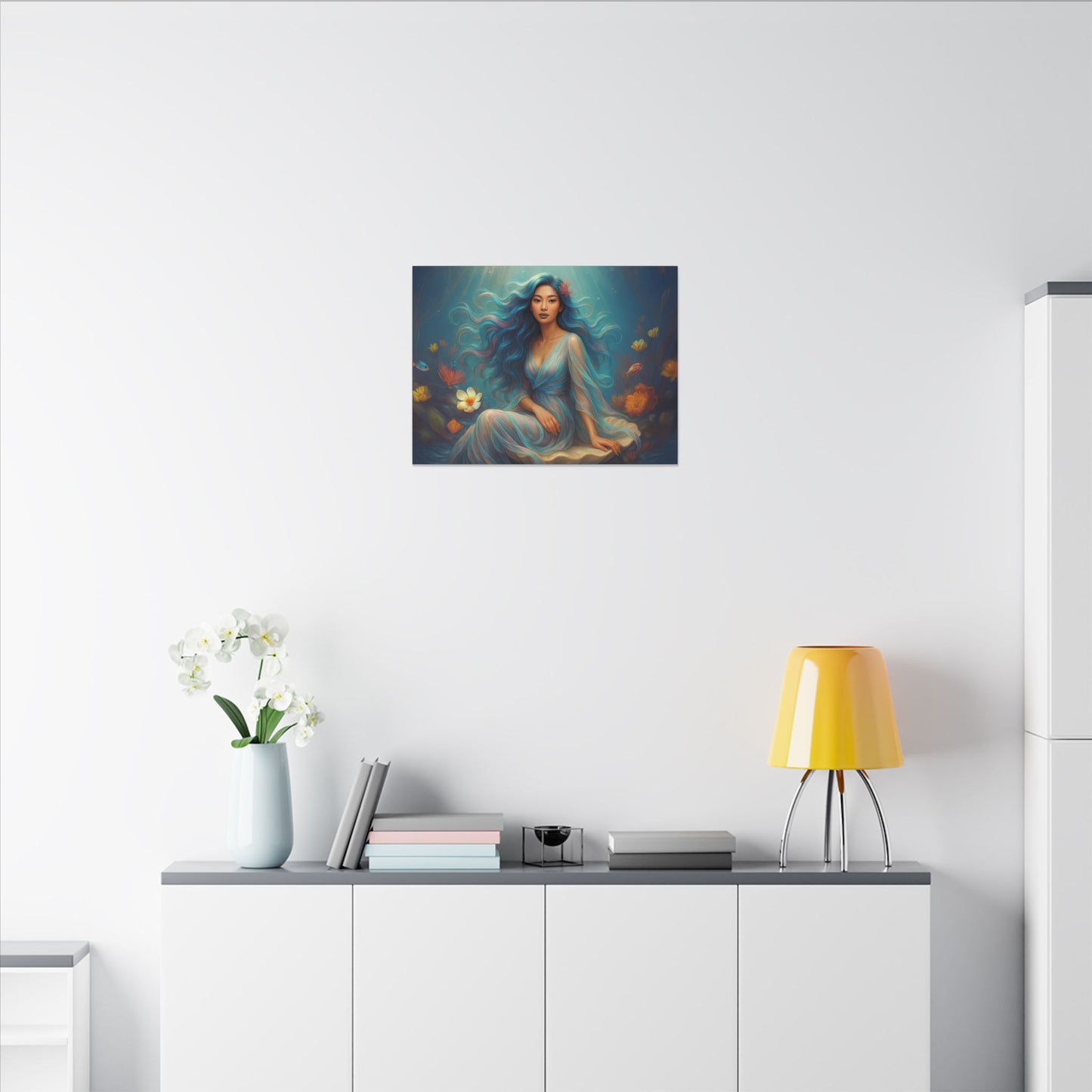 Pisces Zodiac Wall Art, Ocean Goddess Canvas Print, Astrology Home Decor, Pisces Gift for Her, Underwater Fantasy Painting, Star Sign Wall Decor