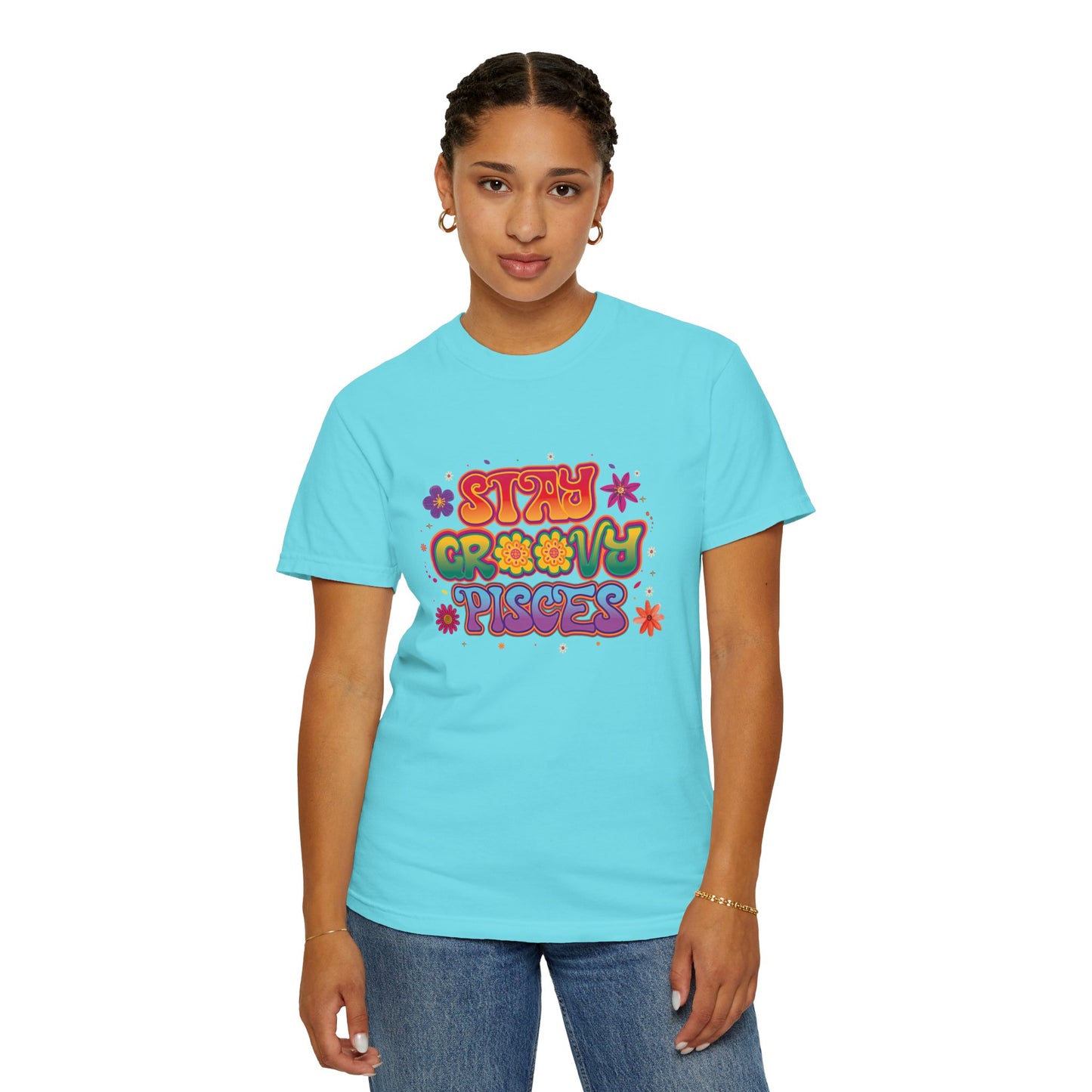 Stay Groovy Pisces - Retro Flower Power Zodiac Tee