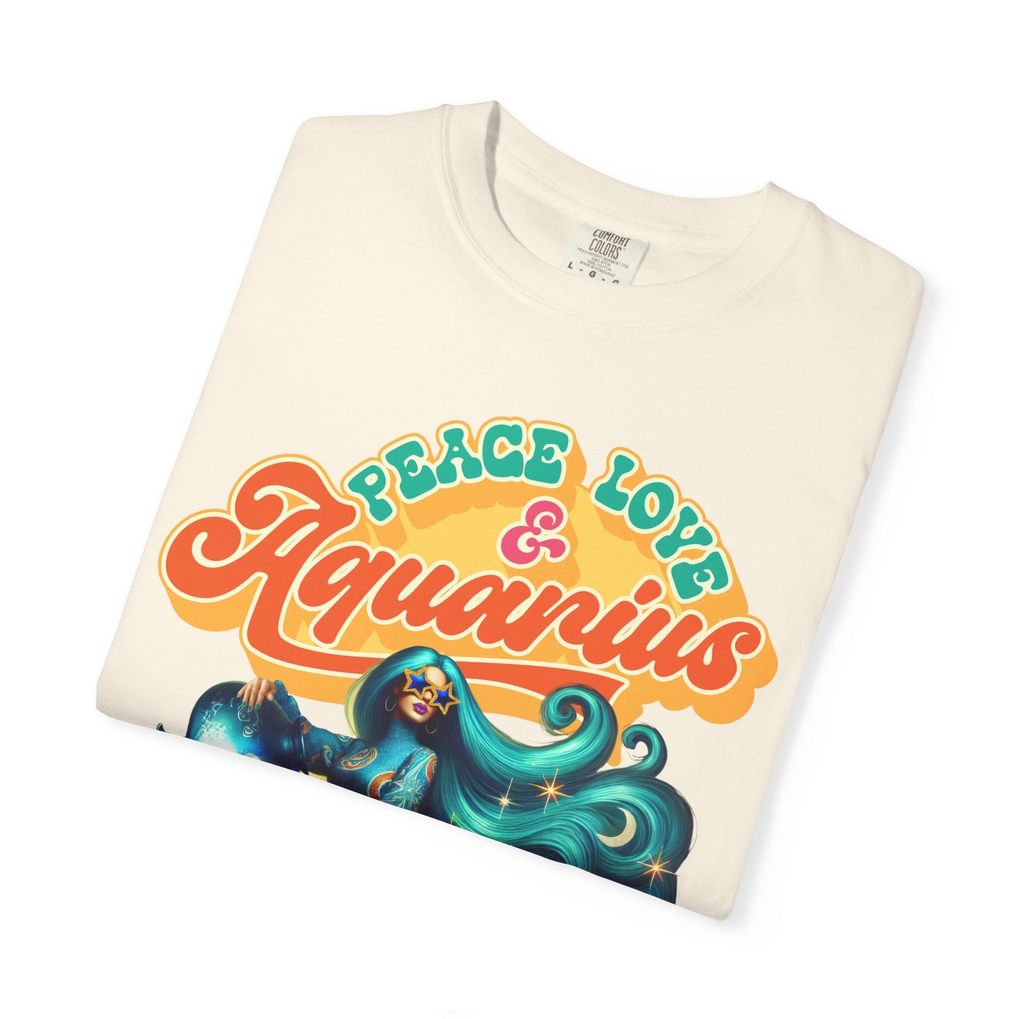 Peace Love & Aquarius – Retro Zodiac Water Bearer Tee