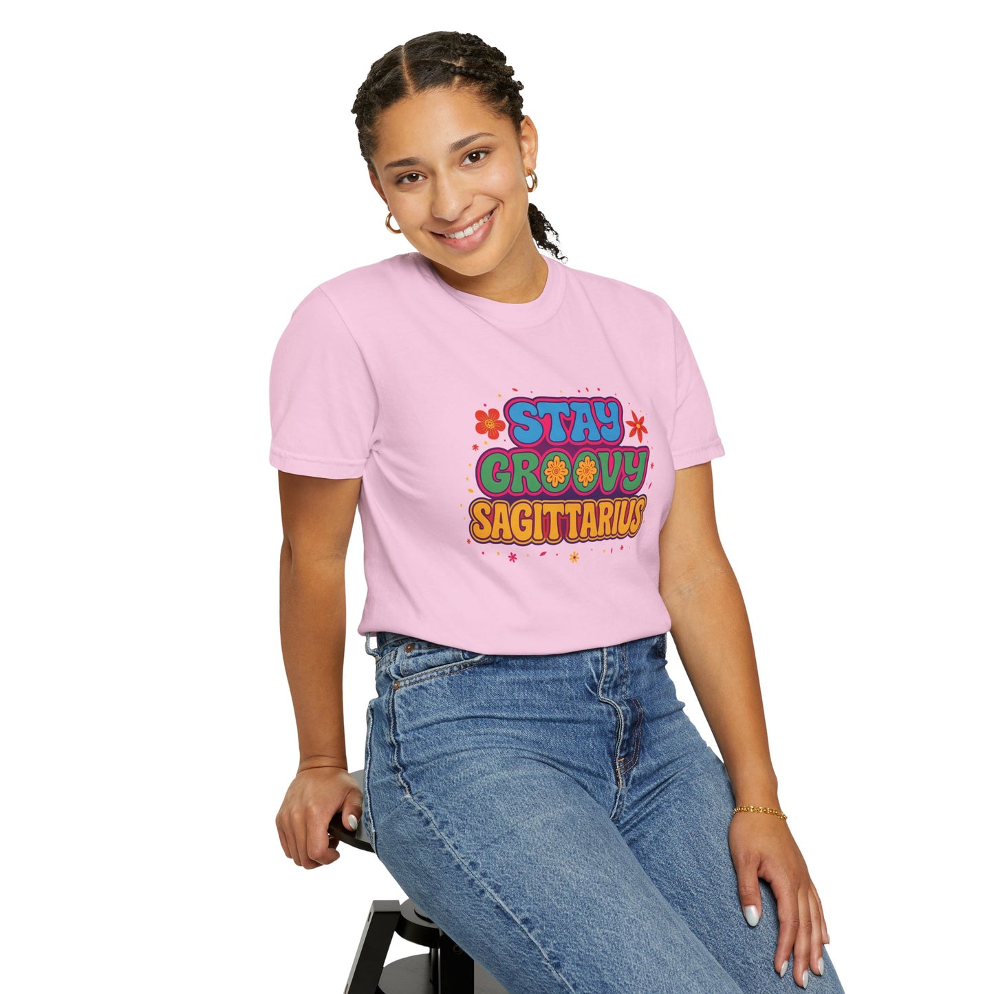 Stay Groovy Sagittarius – Retro Flower Power Zodiac Shirt