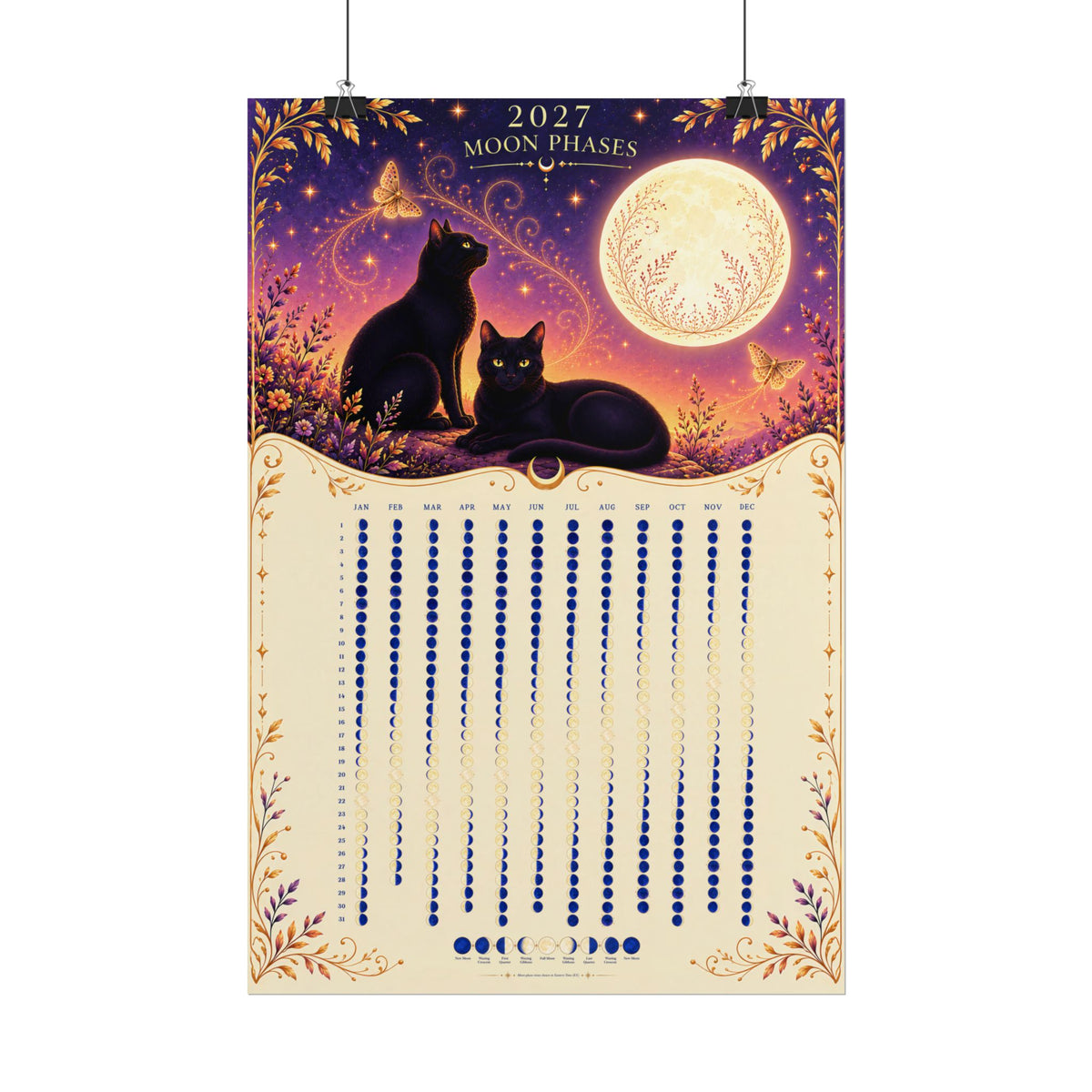 Black Cat Moon Magic – 2027 Moon Phase Calendar Poster