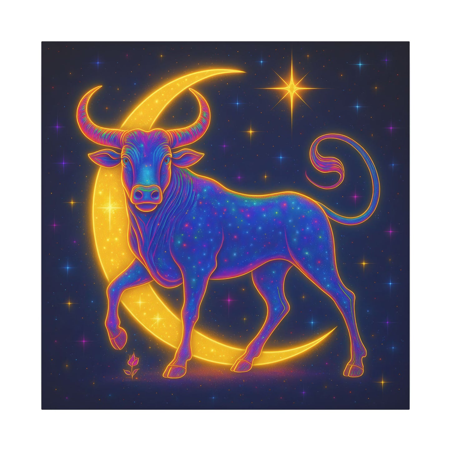 Radiant Rainbow Bull – Celestial Wall Art (Taurus Inspired)
