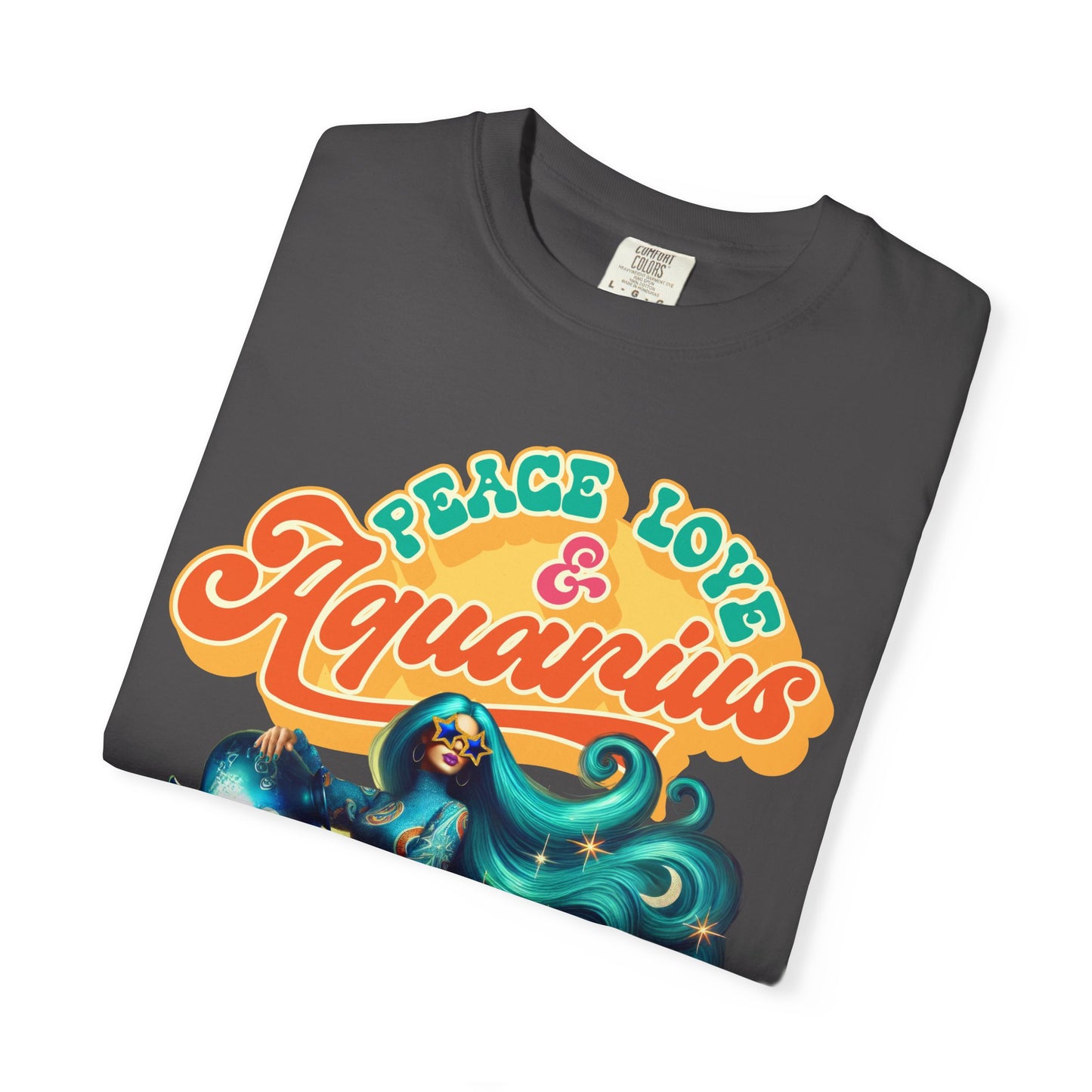 Peace Love & Aquarius – Retro Zodiac Water Bearer Tee