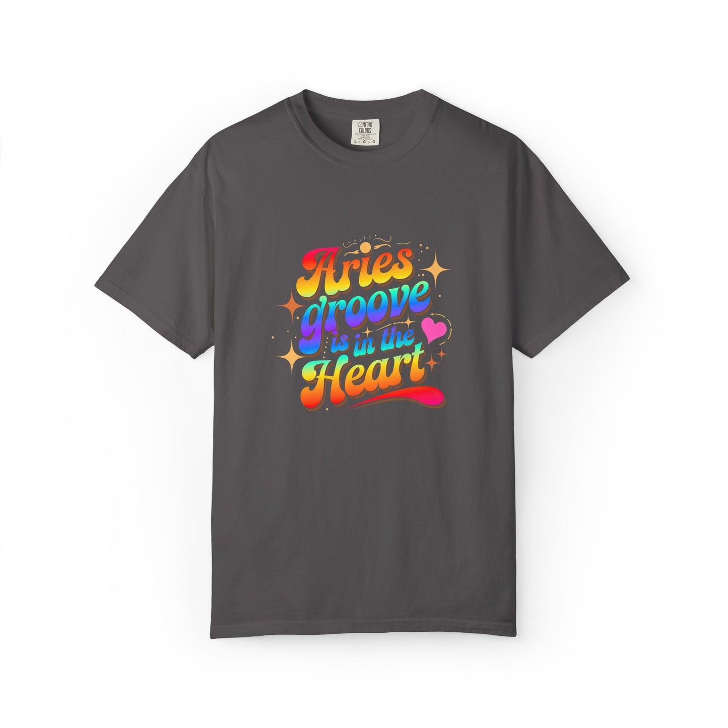 Aries Groove Is in the Heart – Rainbow Retro Zodiac Tee