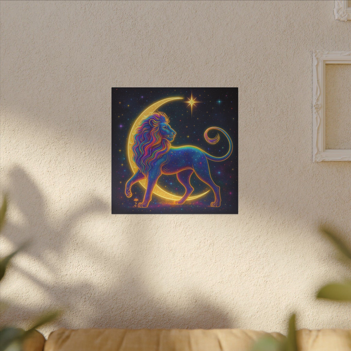 Radiant Rainbow Lion – Celestial Wall Art (Leo Inspired)