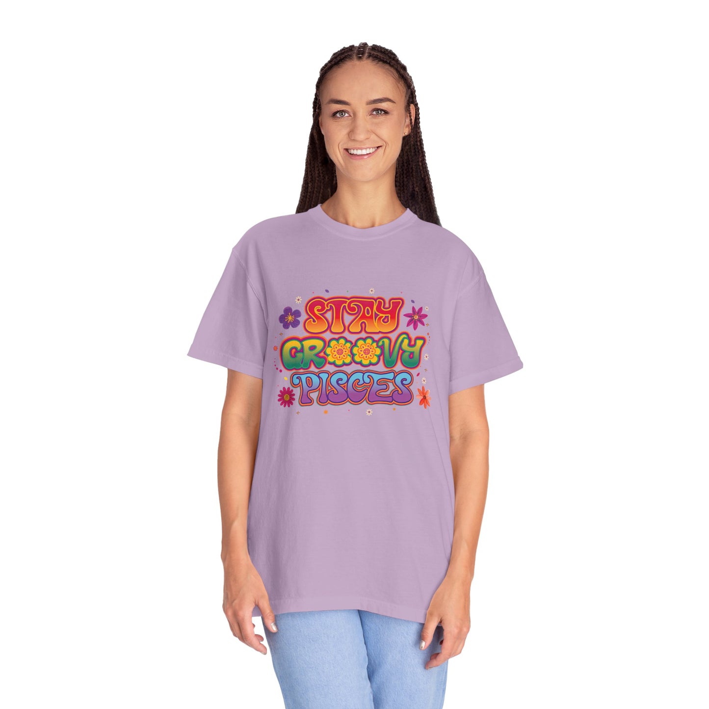 Stay Groovy Pisces - Retro Flower Power Zodiac Tee