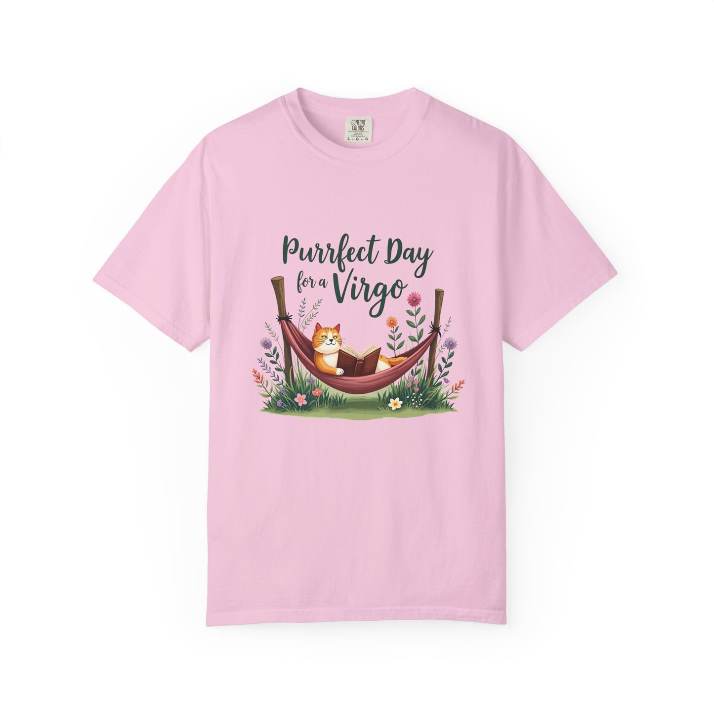 Purrfect Day for a Virgo – Cozy Cat & Hammock Zodiac Tee