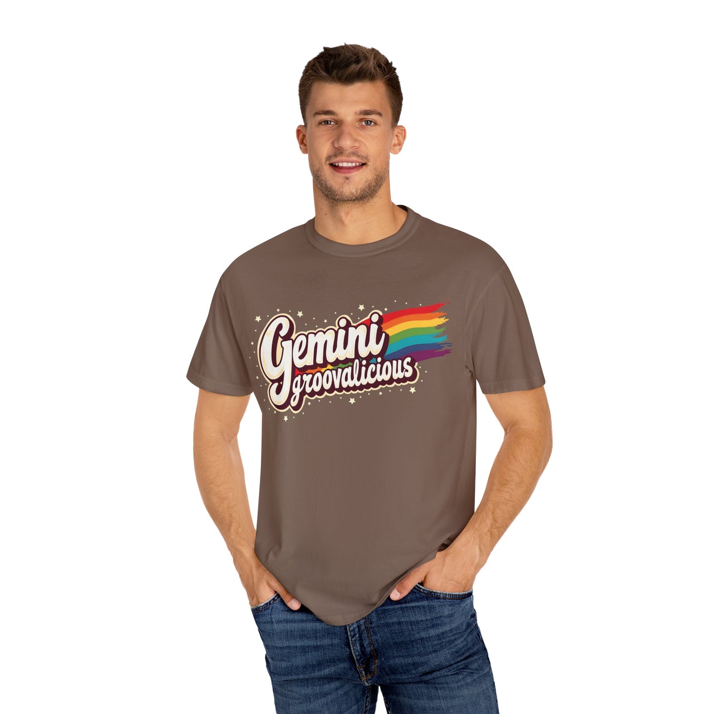 Gemini Groovalicious - Retro Rainbow Script Zodiac Tee