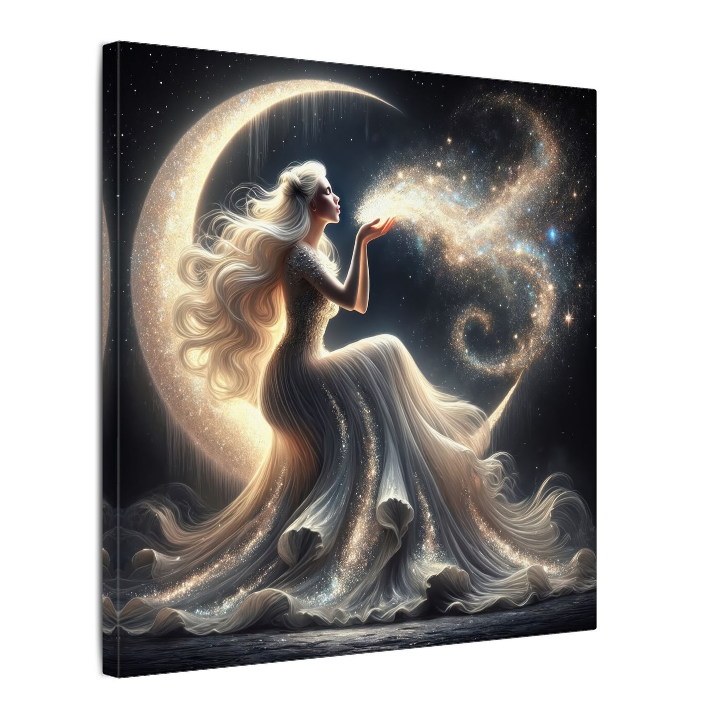 Stardust Wishes – Glamorous Moon Goddess Wall Art (Art Nouveau Inspired)