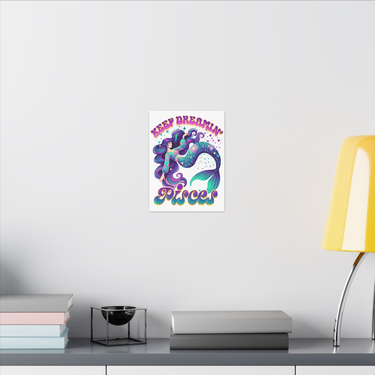 Keep Dreamin’ Pisces Mermaid – Retro Rainbow Zodiac Canvas Wall Art