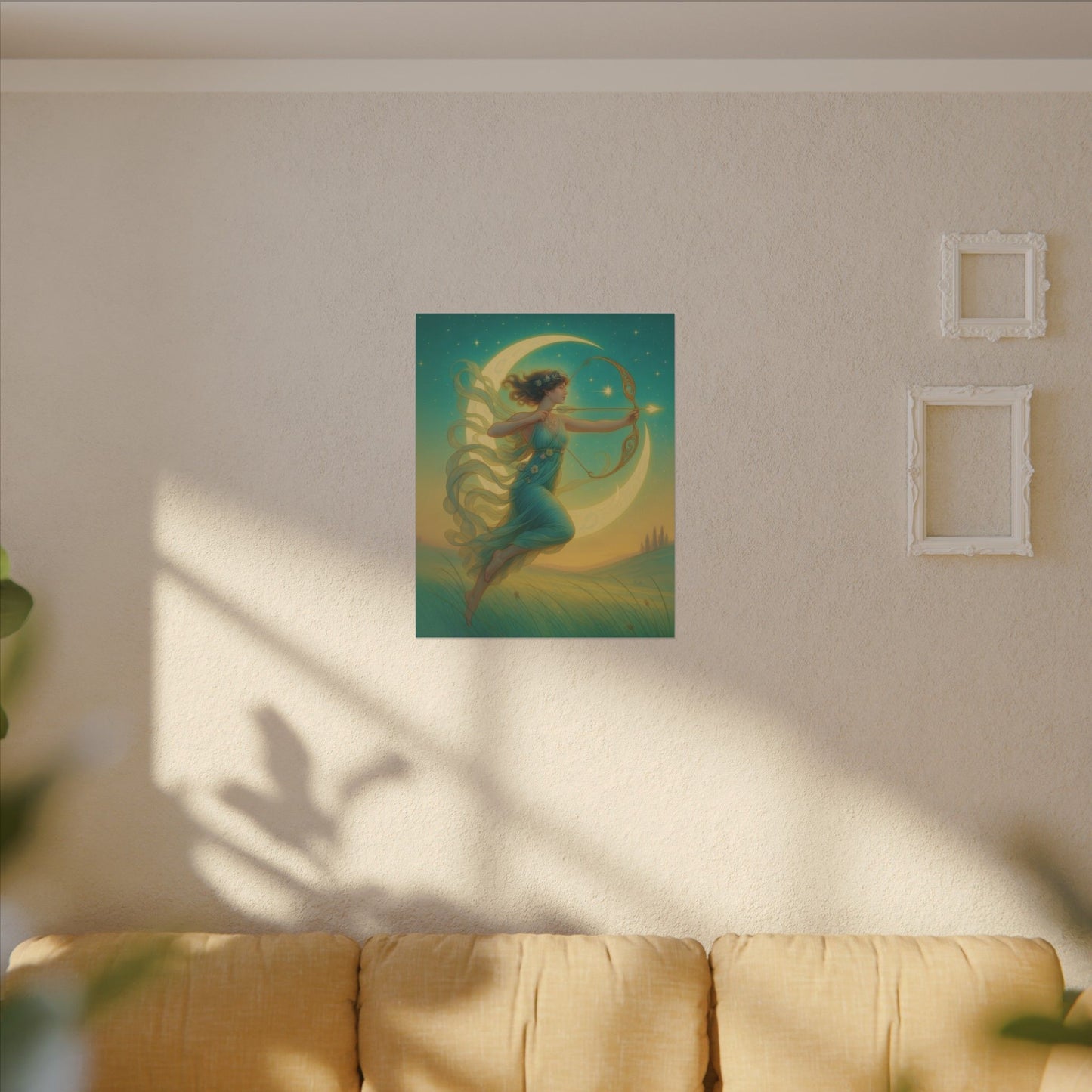 Artemis of the Stars – Celestial Moon Goddess Art Nouveau Canvas Wall Art