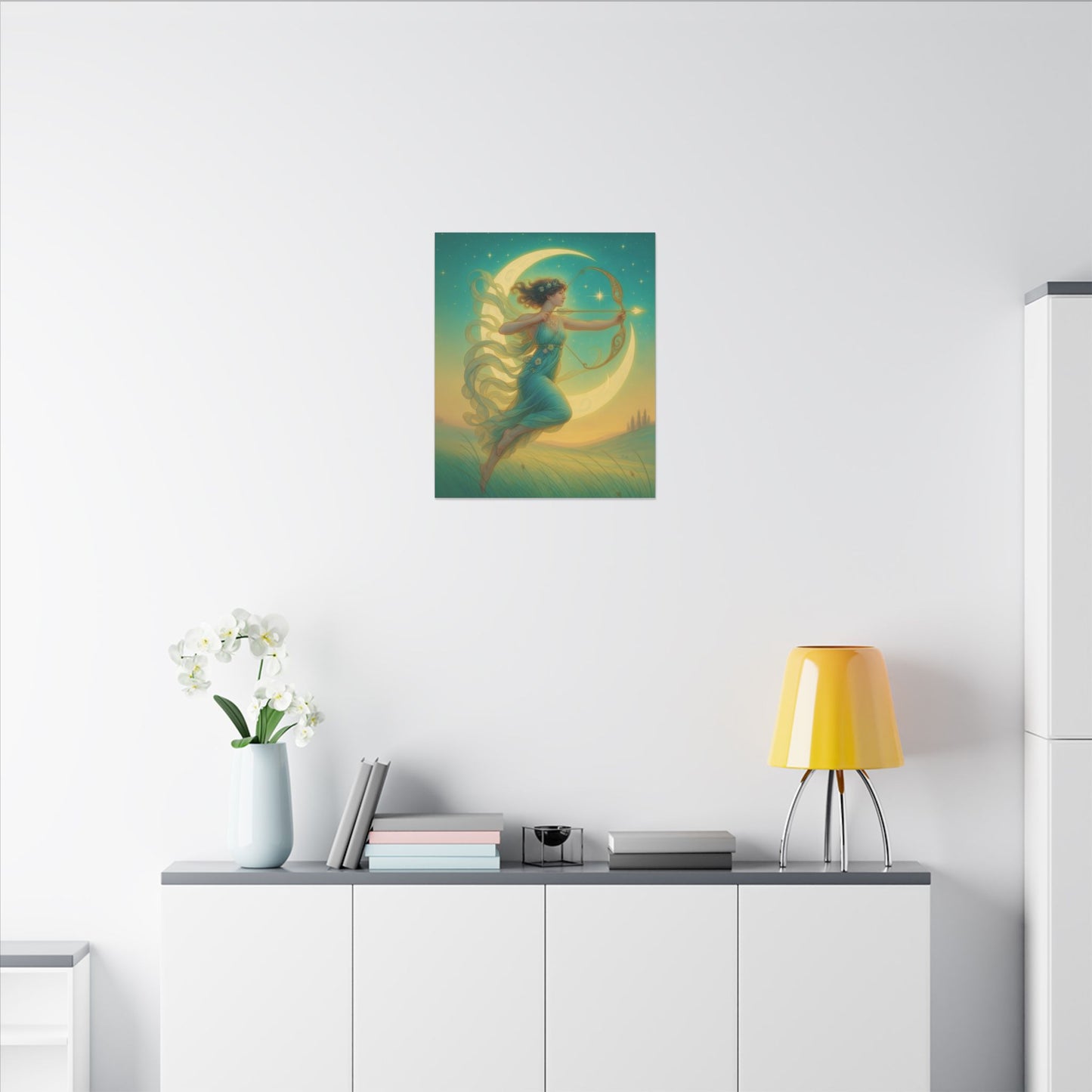 Artemis of the Stars – Celestial Moon Goddess Art Nouveau Canvas Wall Art