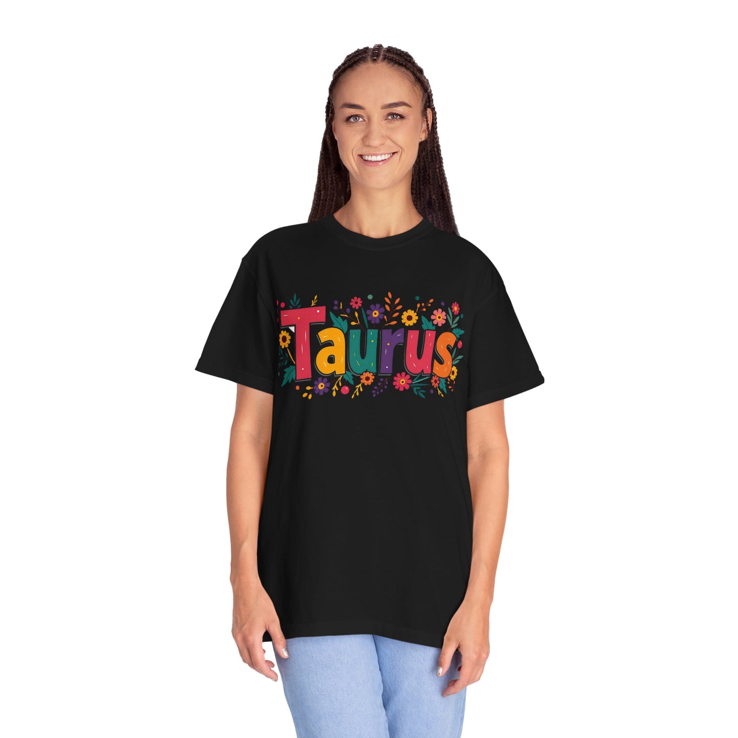 Taurus in Bloom – Colorful Floral Aesthetic Tee