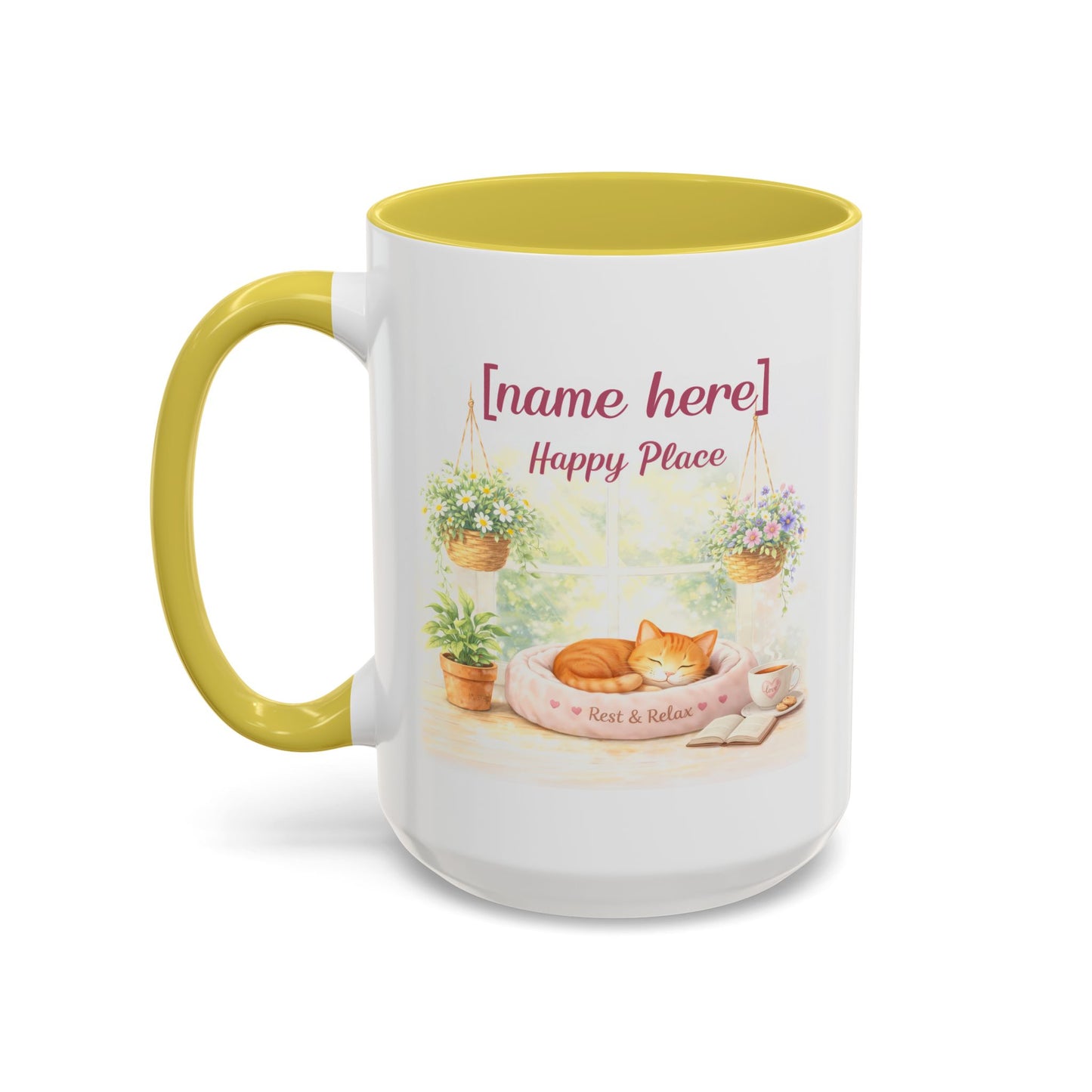 Personalized Name Cat Mug - Custom "Happy Place" Ceramic Mug for Cat Lovers