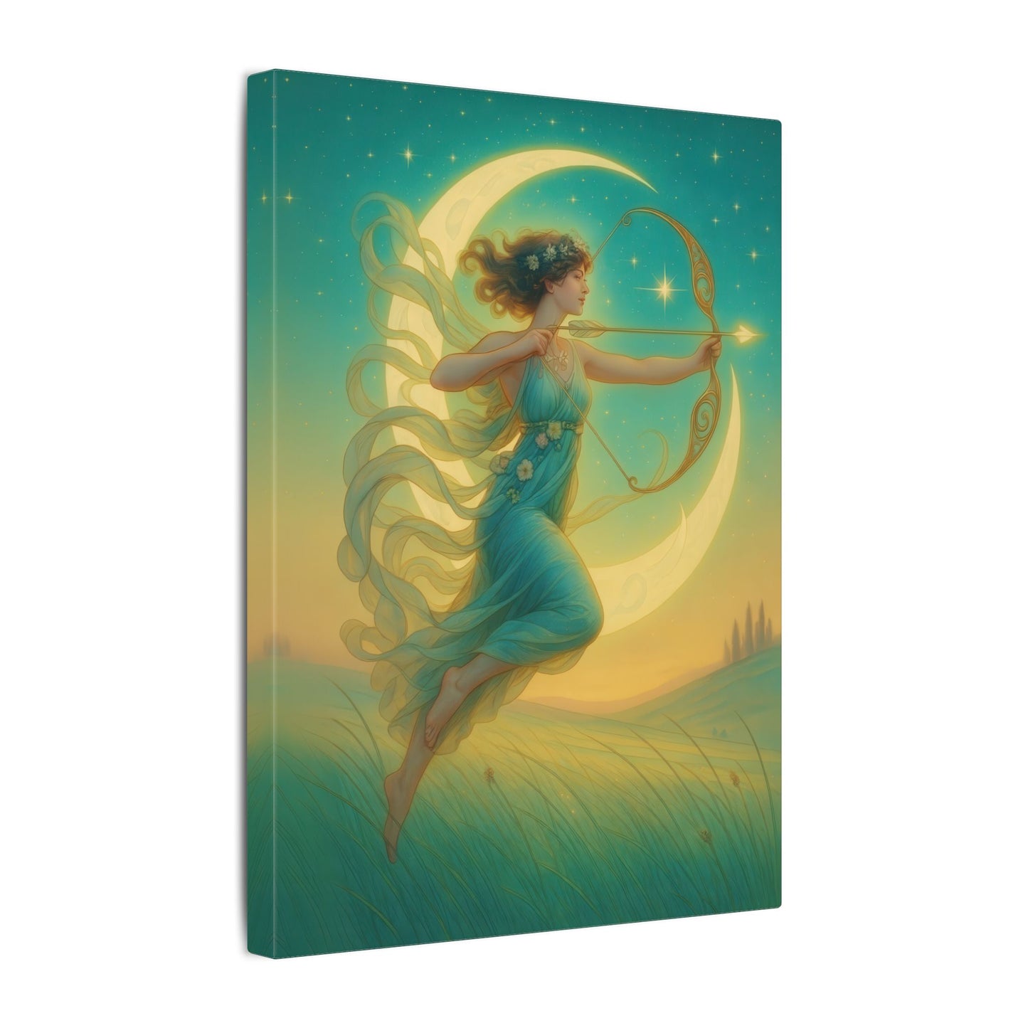 Artemis of the Stars – Celestial Moon Goddess Art Nouveau Canvas Wall Art