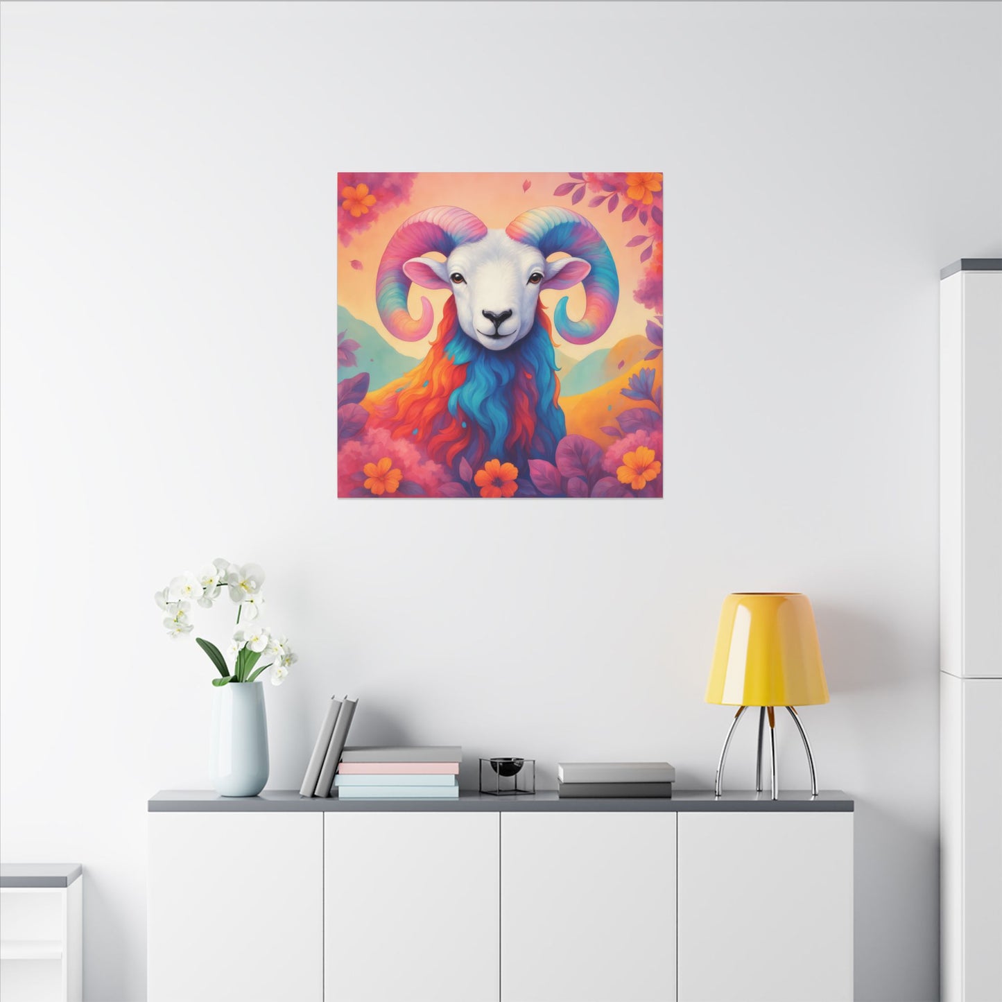 Rainbow Ram - Radiant Blossoms (Aries inspired) Wall Art