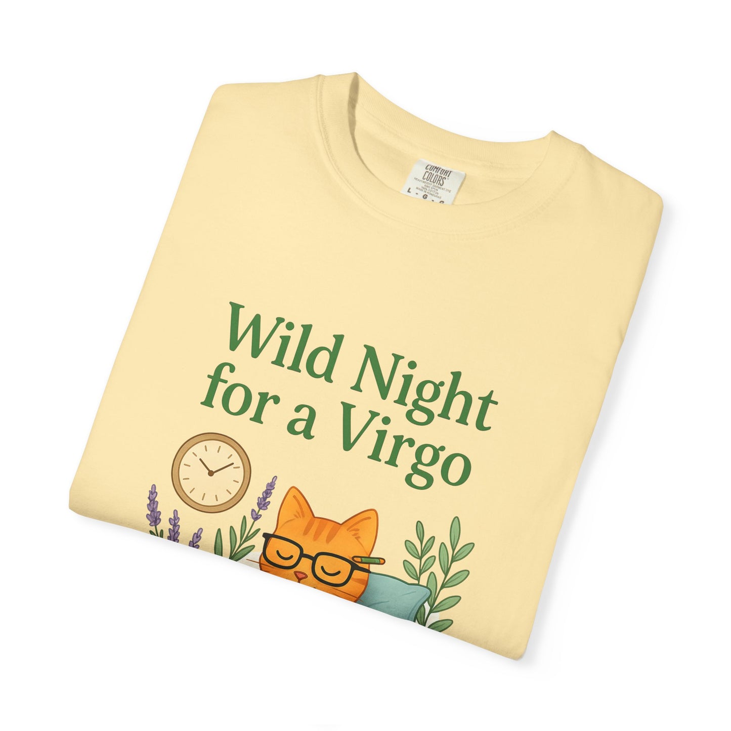 Wild Night for a Virgo – Cozy Cat Tee for Bookish Earth Signs