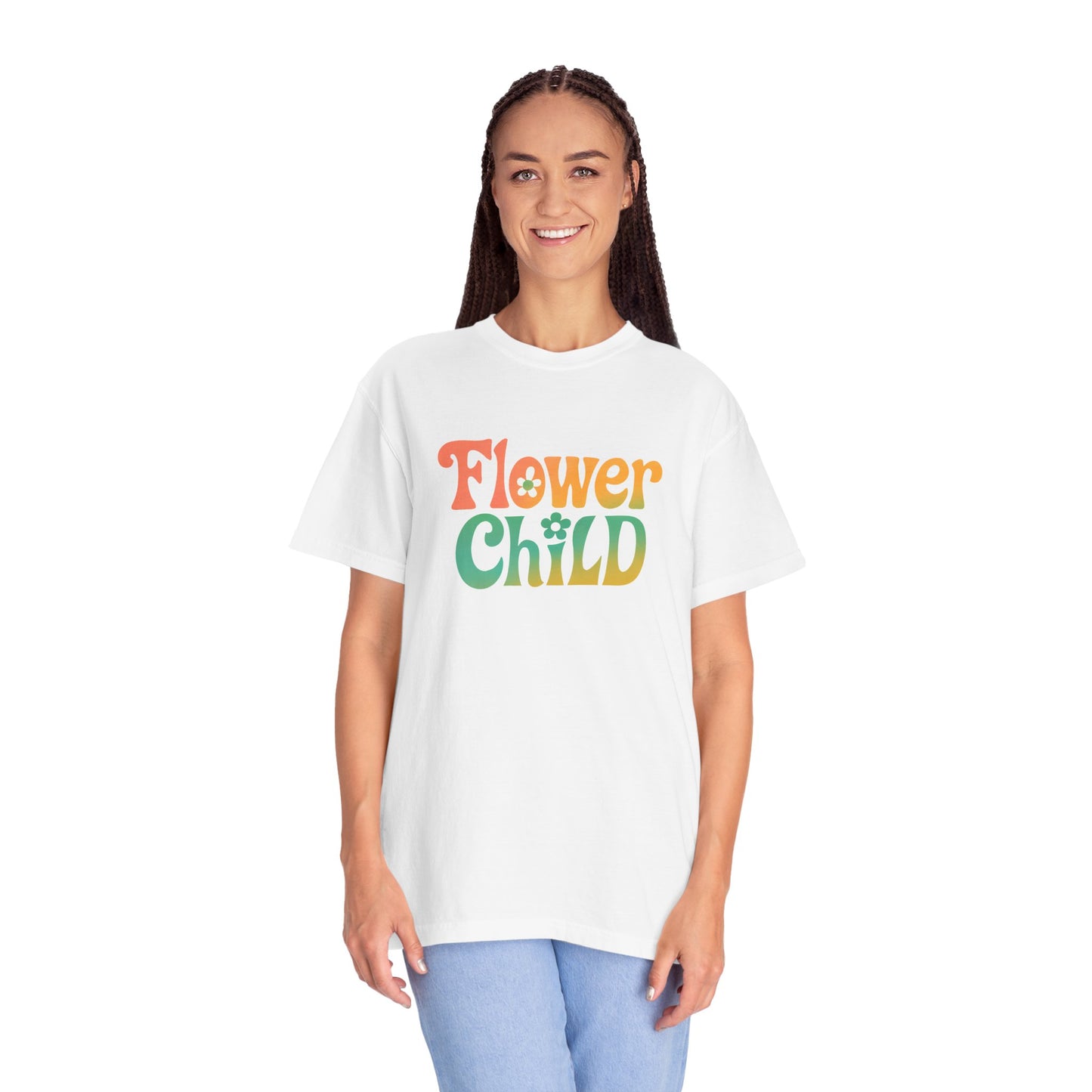 Flower Child Retro Colorful Tee – Groovy 70s Comfort Colors Shirt