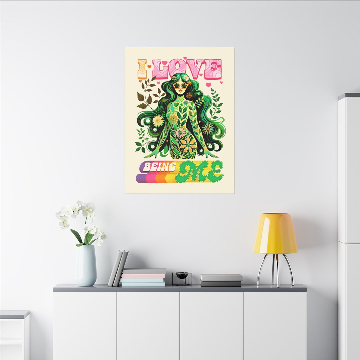 Mystical Retro Goddess Canvas Wall Art – Psychedelic Self-Love Botanical Design