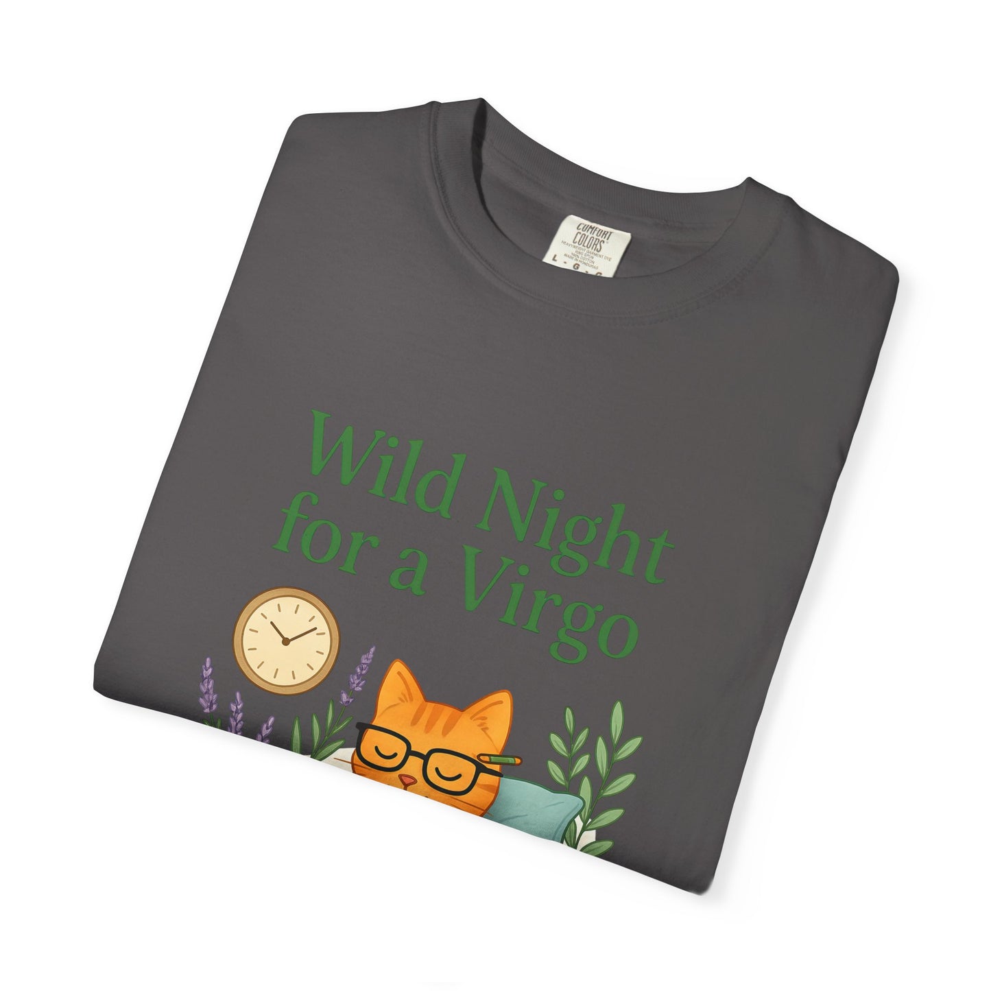 Wild Night for a Virgo – Cozy Cat Tee for Bookish Earth Signs