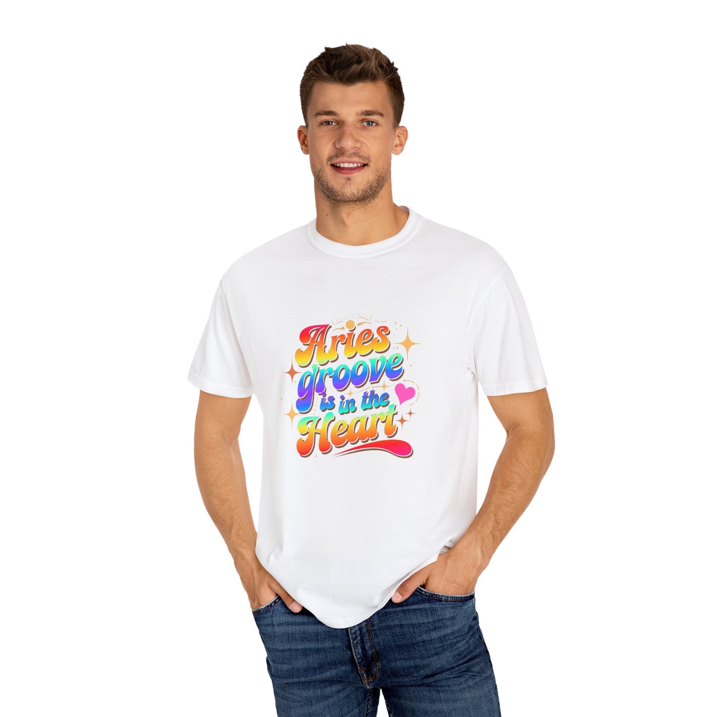 Aries Groove Is in the Heart – Rainbow Retro Zodiac Tee