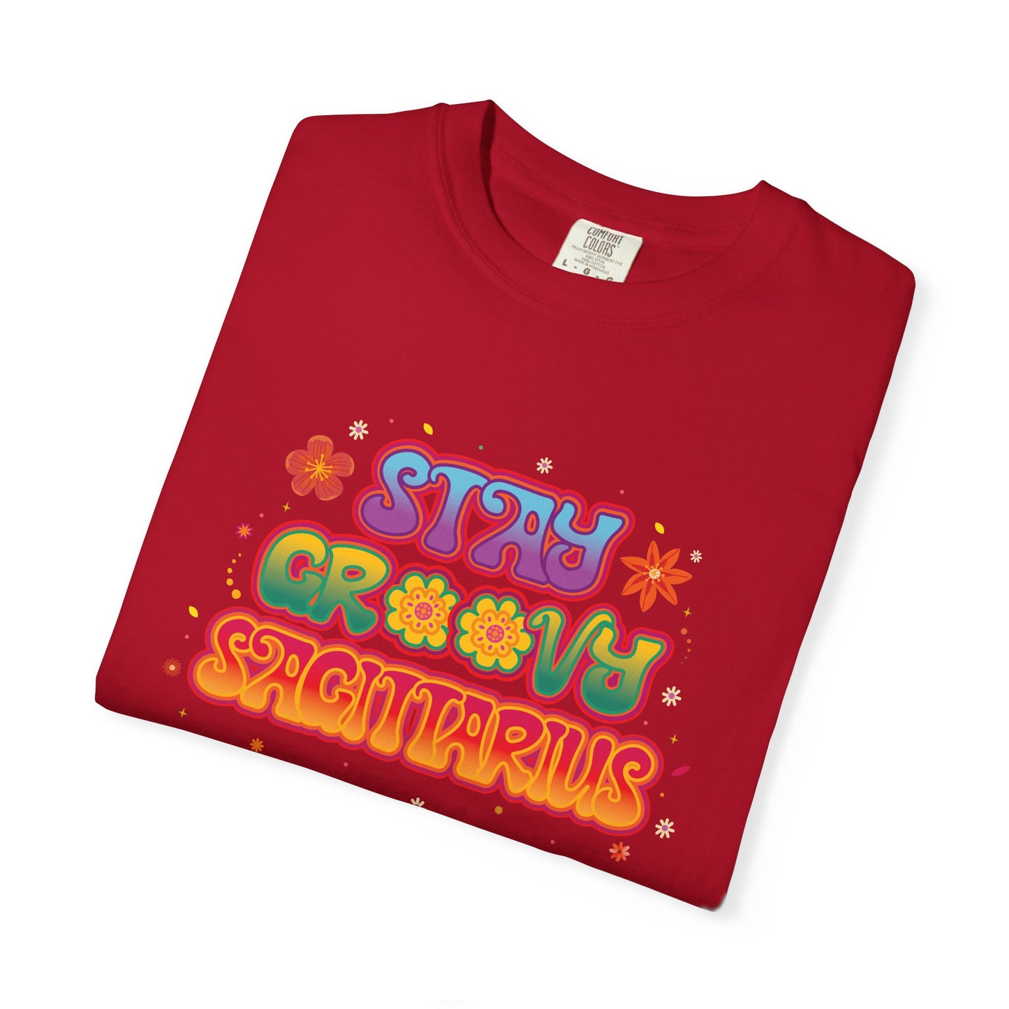Stay Groovy Sagittarius – Retro Zodiac Flower Power Tee