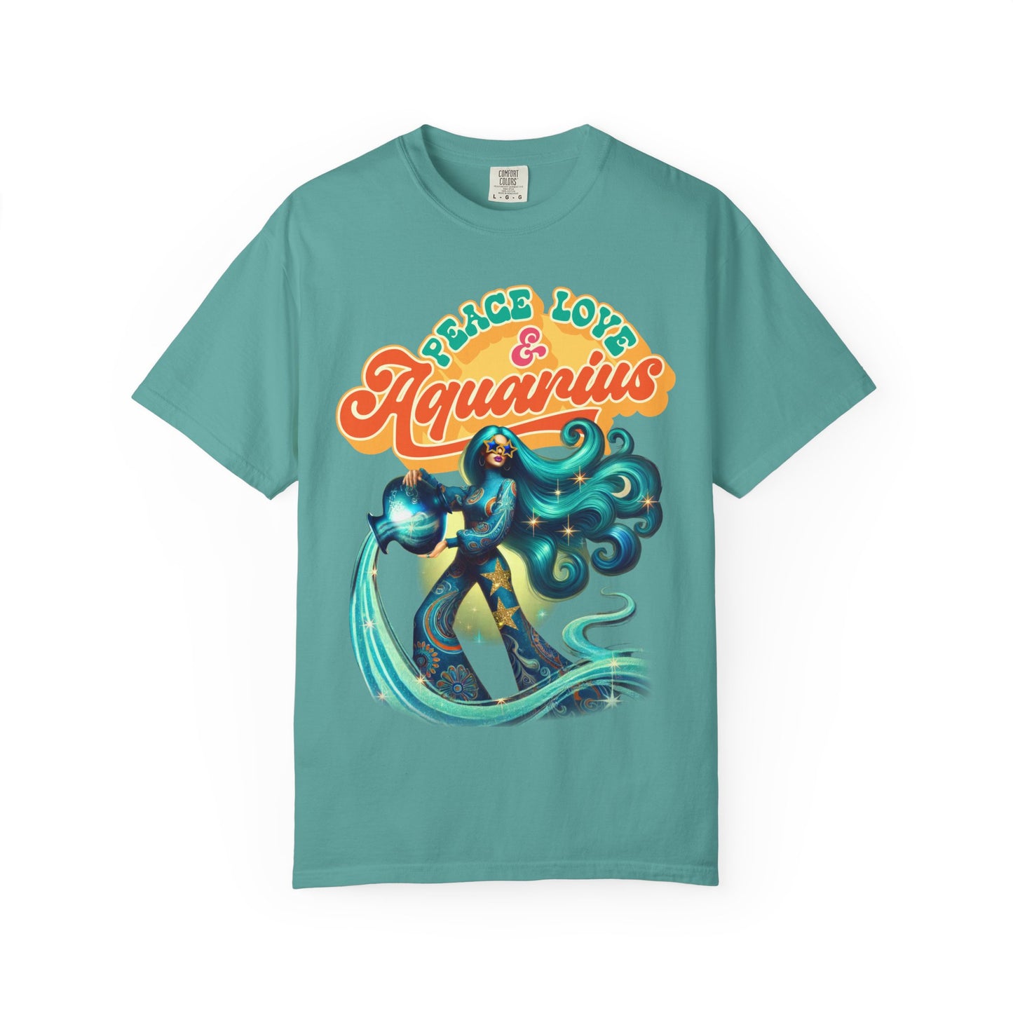 Peace Love & Aquarius – Retro Zodiac Water Bearer Tee