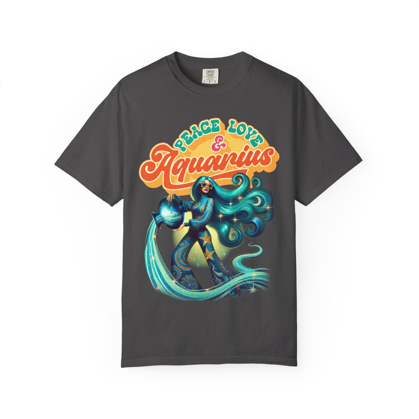 Peace Love & Aquarius – Retro Zodiac Water Bearer Tee