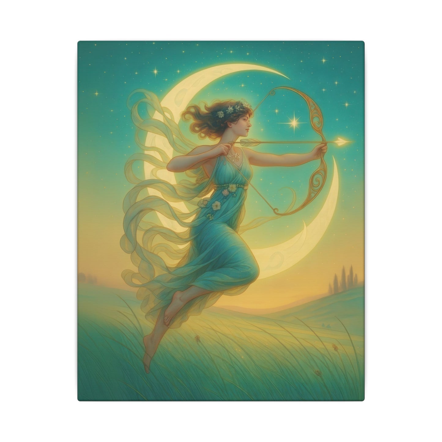 Artemis of the Stars – Celestial Moon Goddess Art Nouveau Canvas Wall Art
