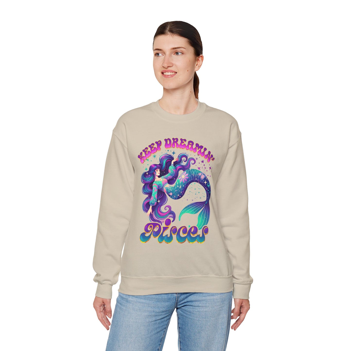 Keep Dreamin’ Pisces Sweatshirt | Celestial Mermaid Zodiac Crewneck | Cozy Astrology Gift for Dreamers | Water Sign Horoscope Apparel | Soft Star Sign Pullover