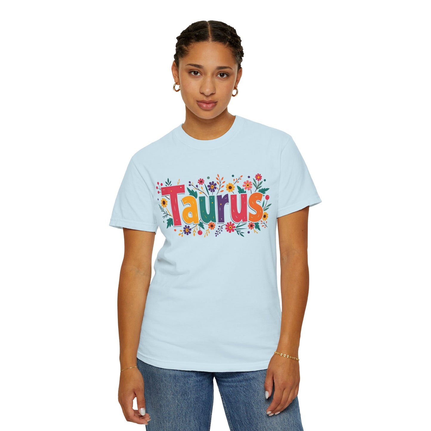 Taurus in Bloom – Colorful Floral Aesthetic Tee