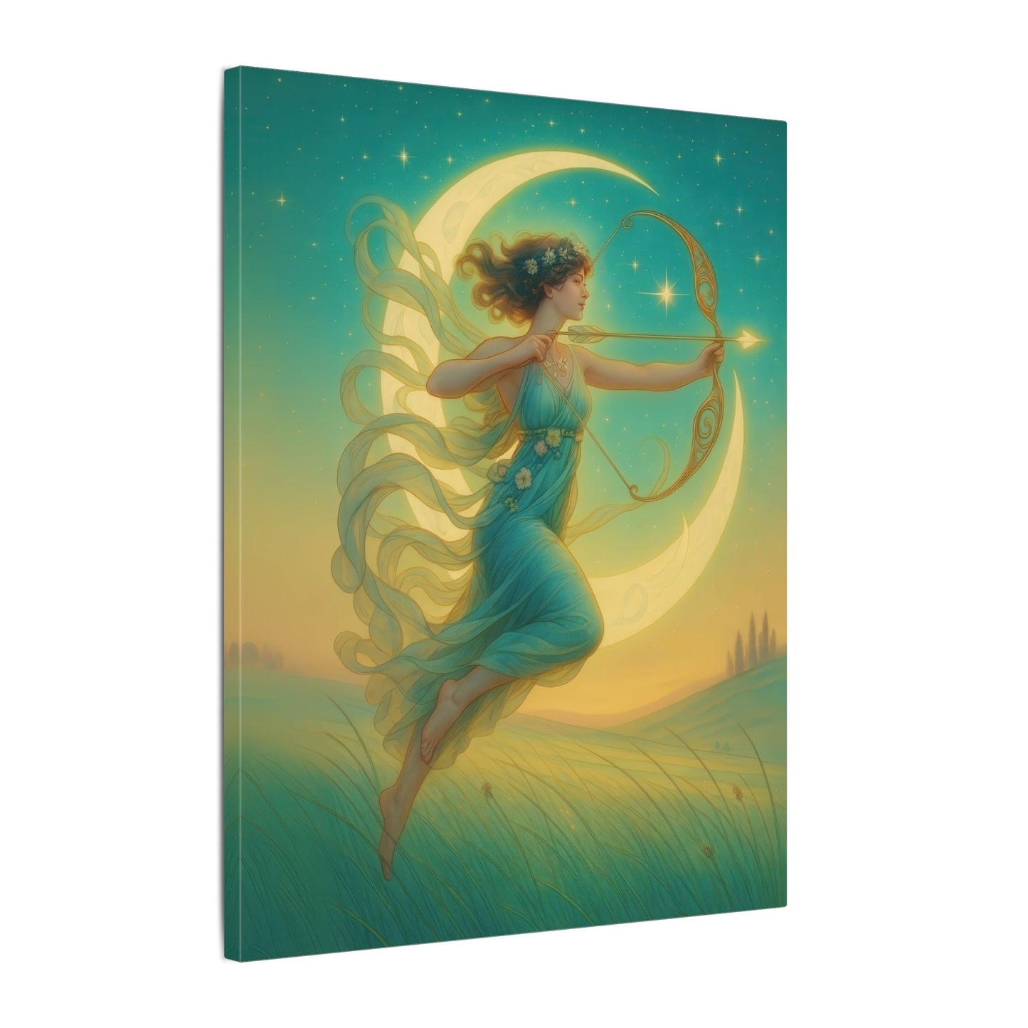 Artemis of the Stars – Celestial Moon Goddess Art Nouveau Canvas Wall Art