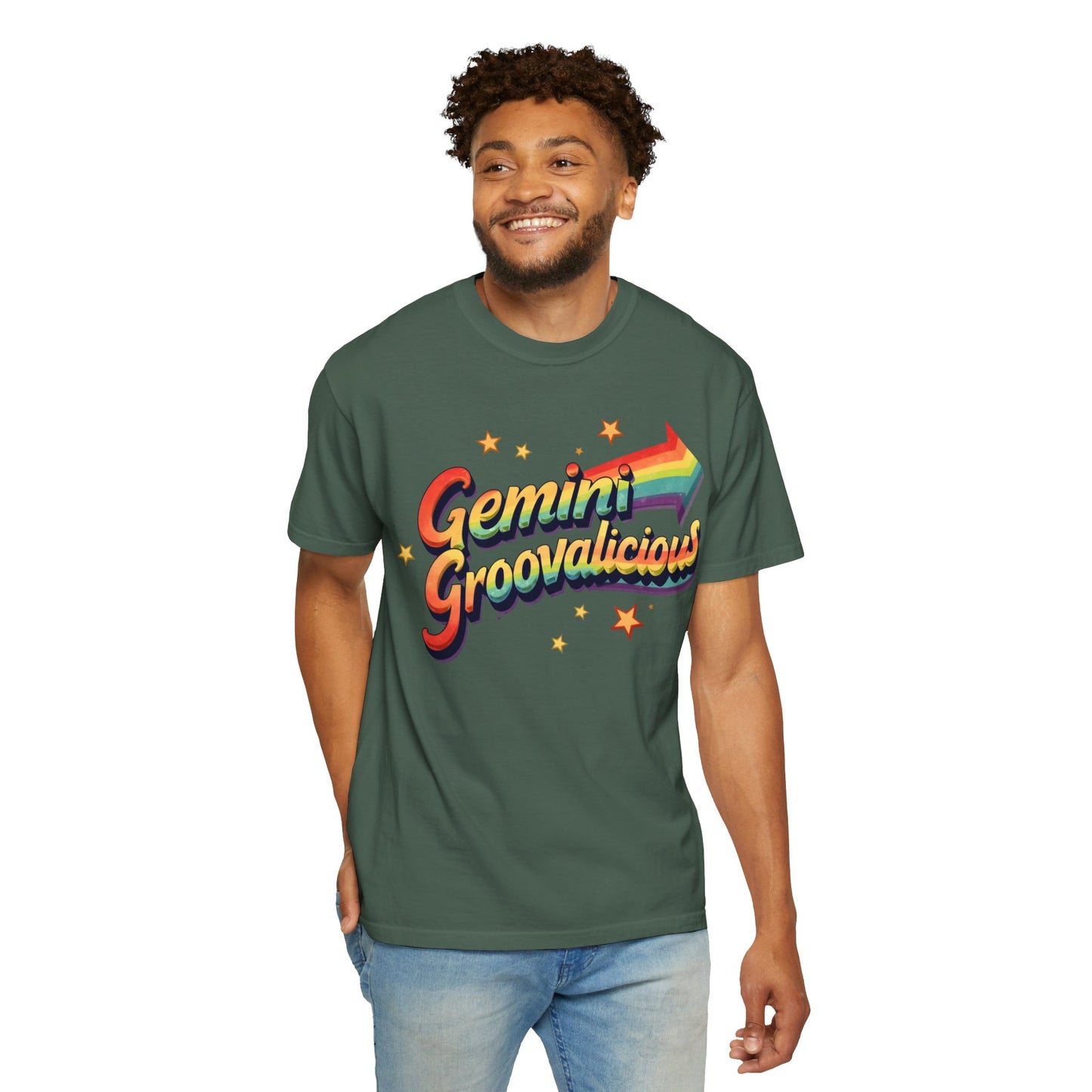 Gemini Groovalicious - Retro Rainbow Arrow Zodiac Tee