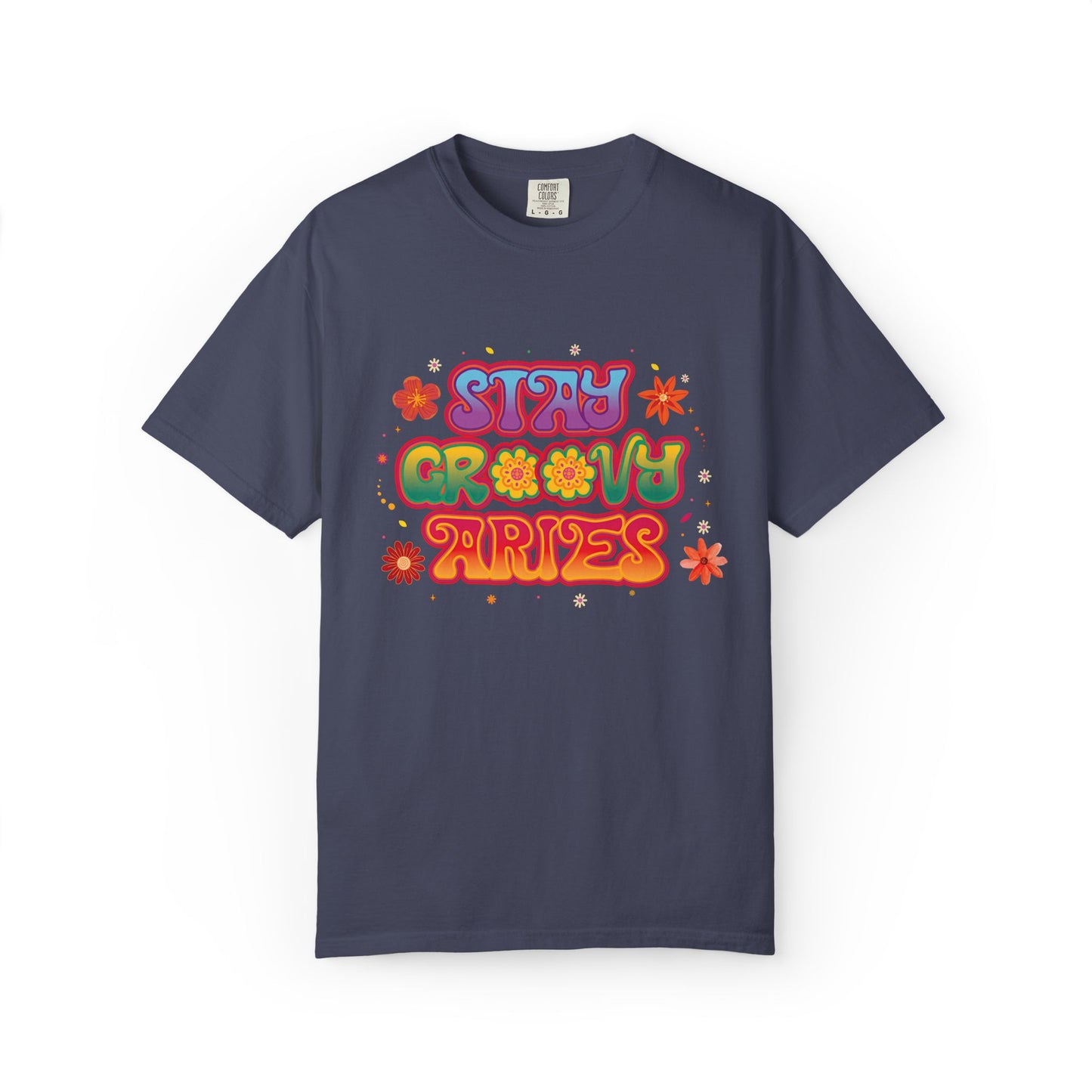 Stay Groovy Aries Tee – Colorful Retro Zodiac Shirt, 70s Flower Power Style