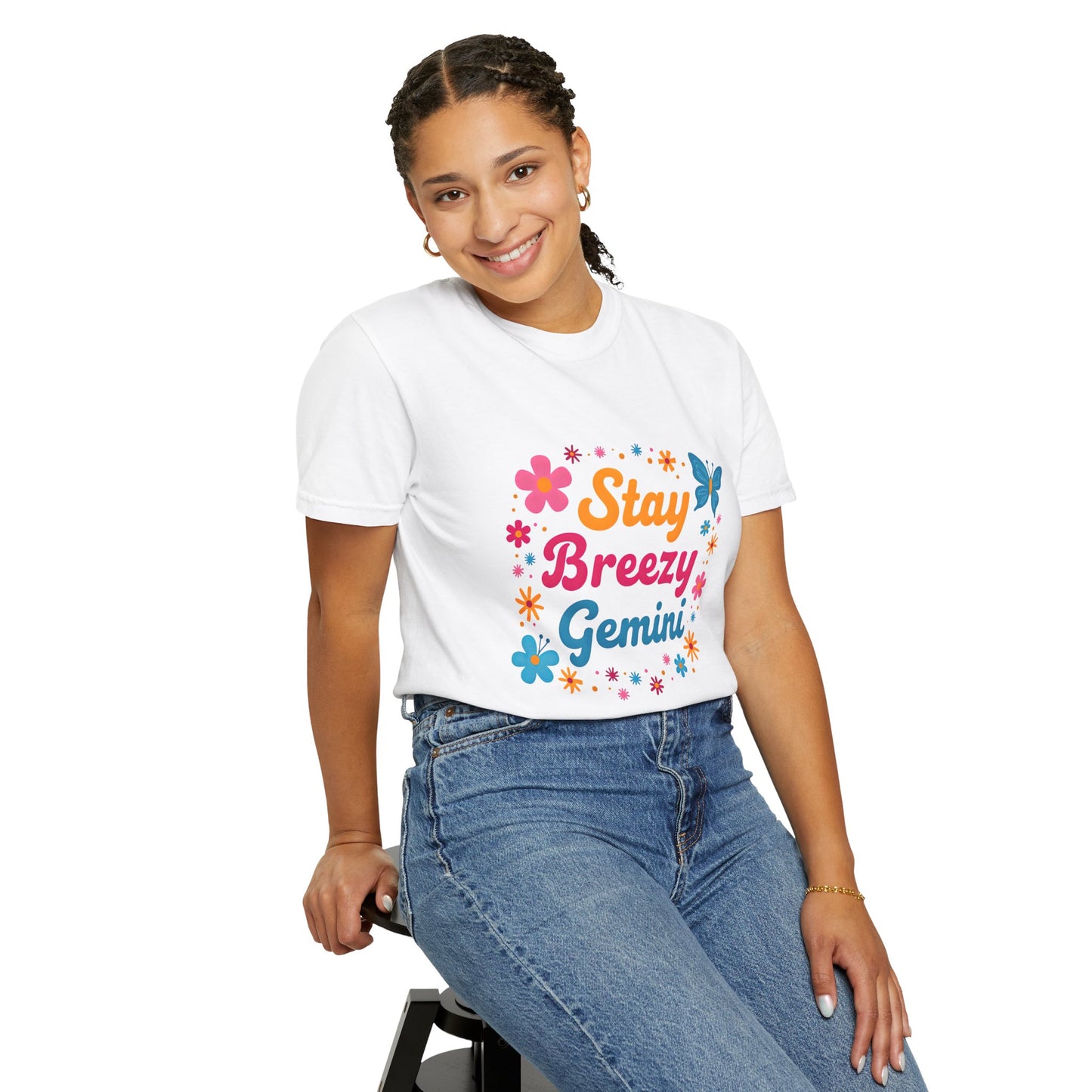 Stay Breezy Gemini Tee β Groovy Flower Power Zodiac Shirt