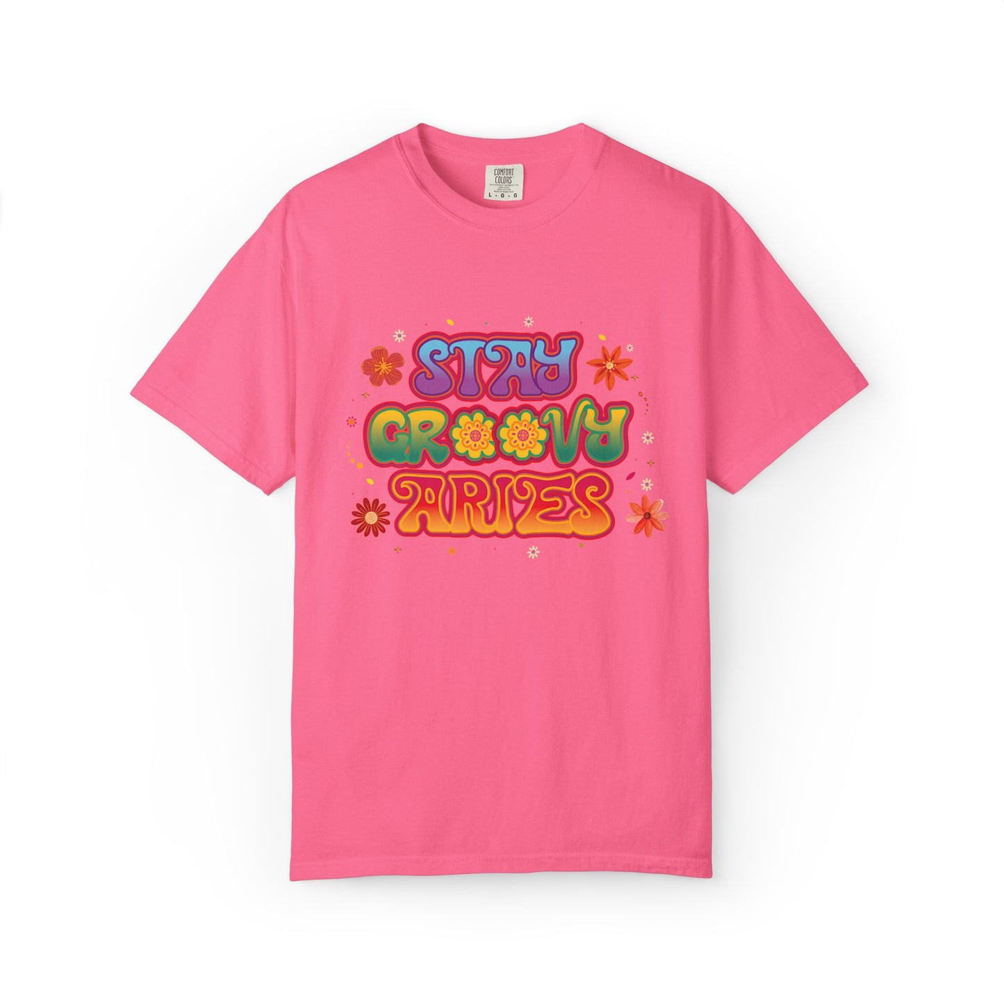 Stay Groovy Aries Tee – Colorful Retro Zodiac Shirt, 70s Flower Power Style