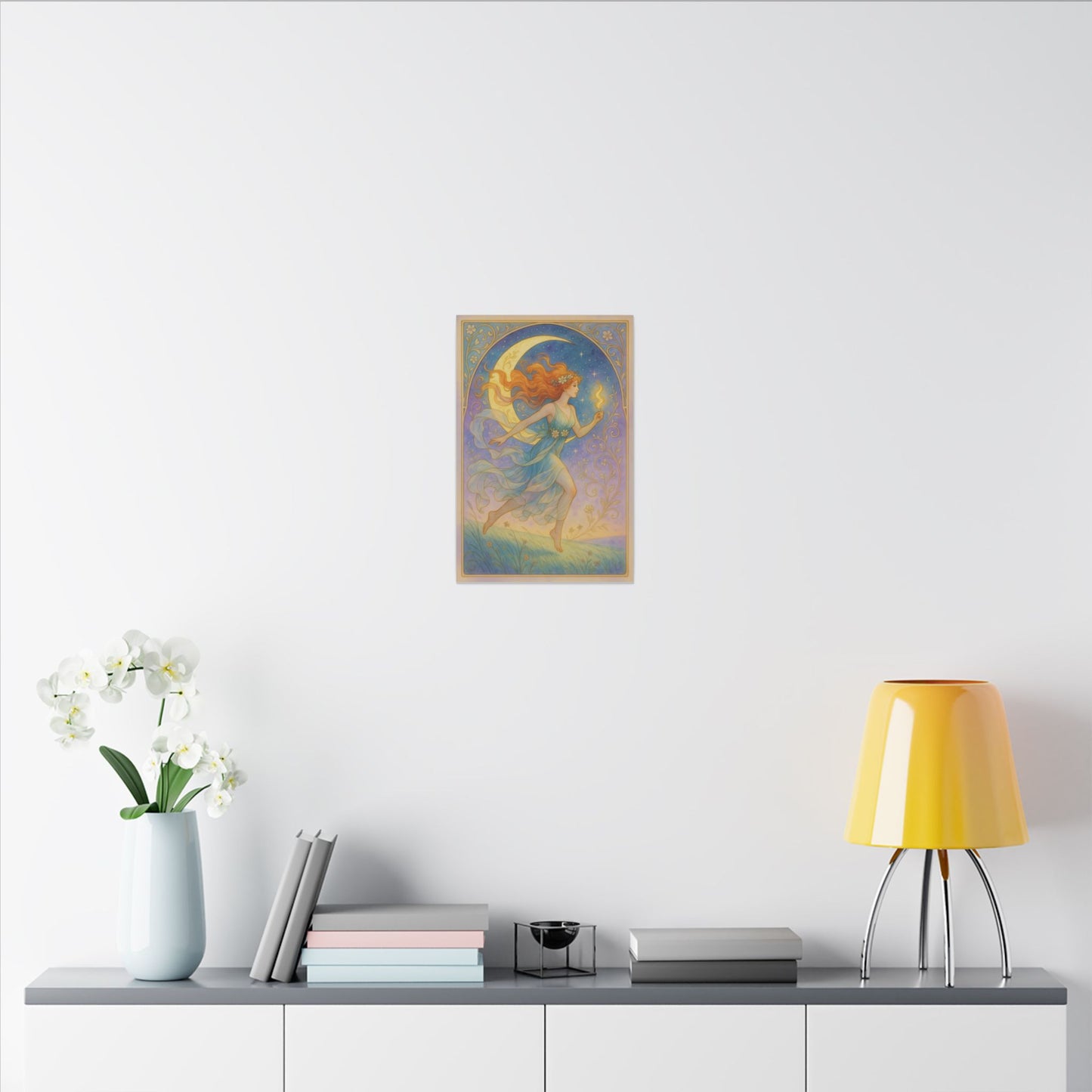 Flame Keeper Running Free – Moonlit Goddess Art Nouveau Canvas Wall Art